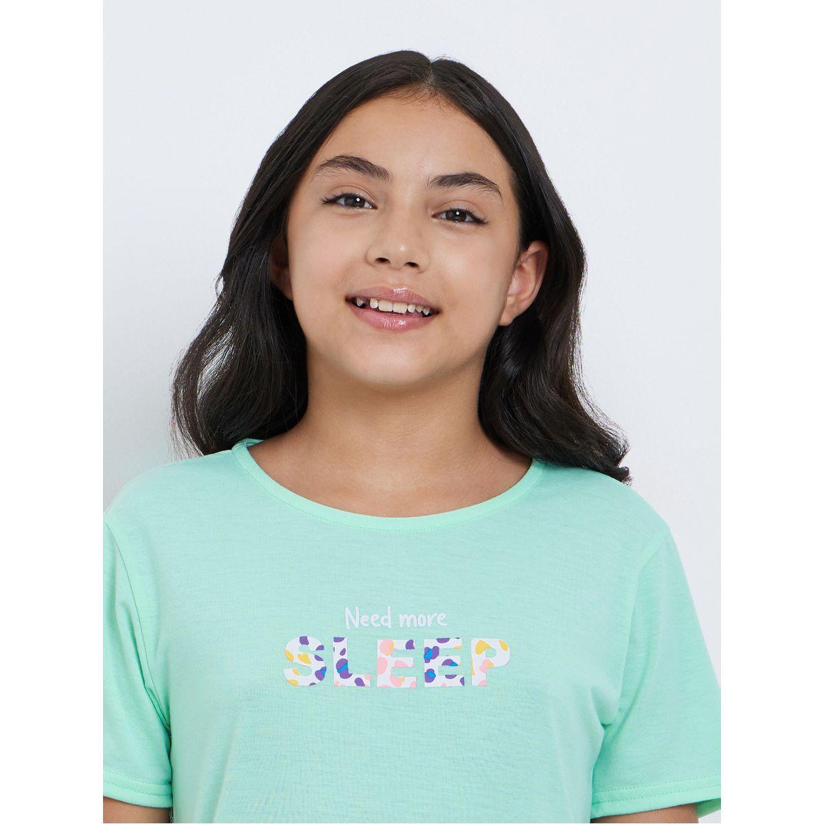 Styli Round Neck T-Shirt and Printed Pyjama Set-girls-clothing-nightwear-image-3