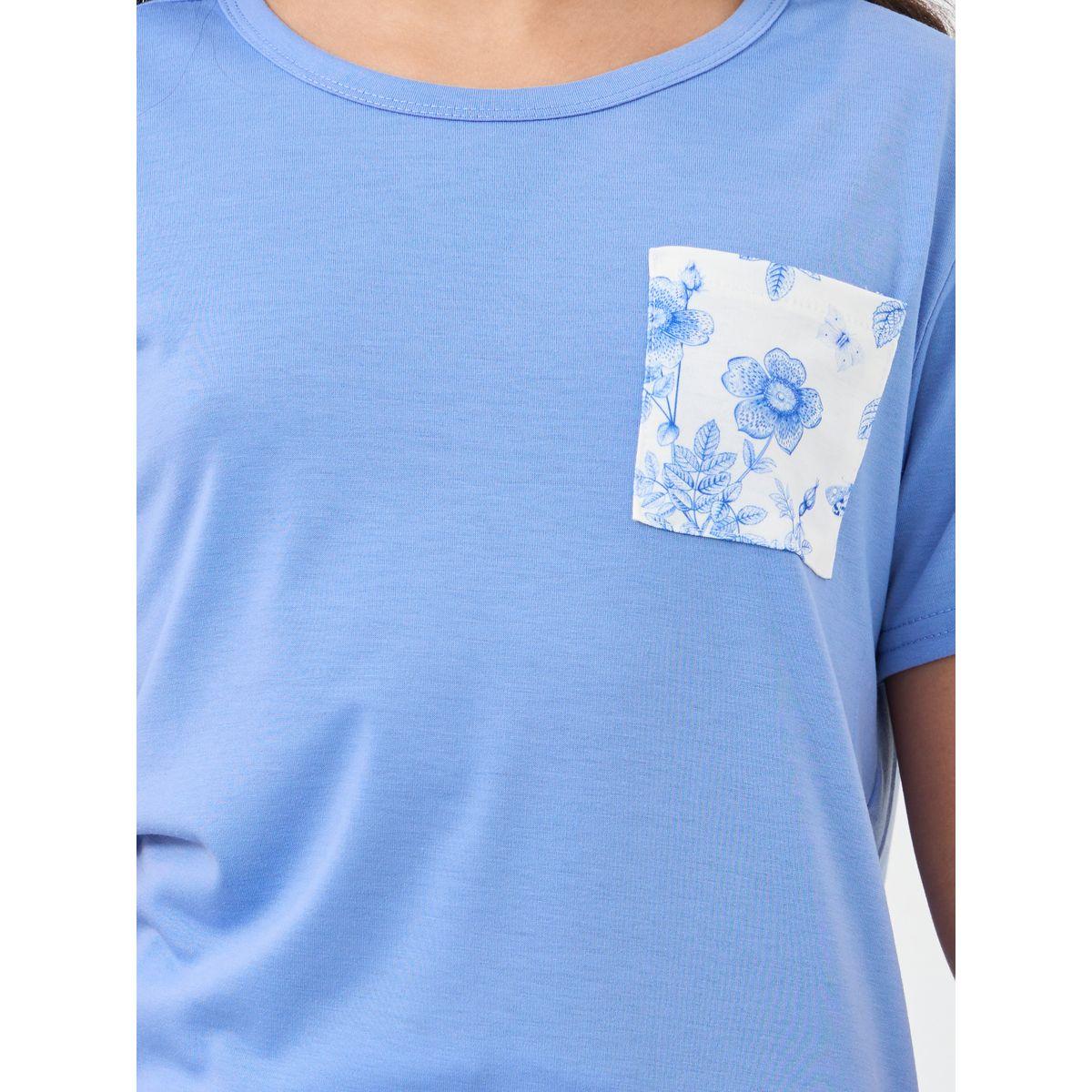 Styli Floral Patch Pocket Print T-Shirt and Pyjama Set-girls-clothing-nightwear-image-4