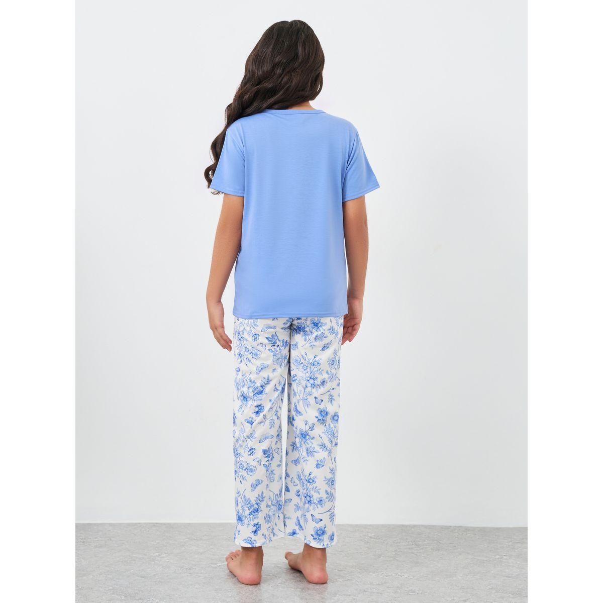 Styli Floral Patch Pocket Print T-Shirt and Pyjama Set-girls-clothing-nightwear-image-6
