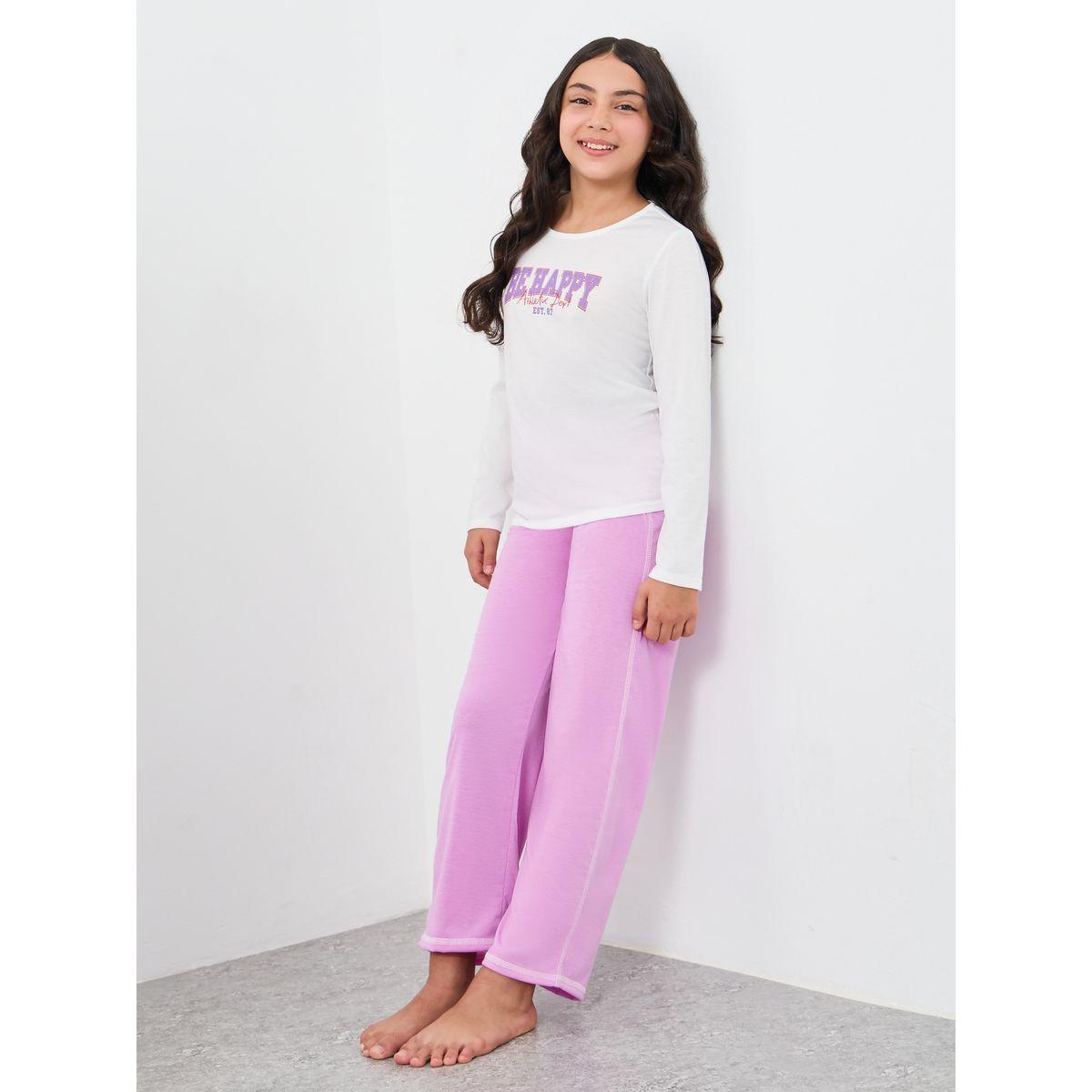Styli Slogan Print T-Shirt and Pyjama Set-girls-clothing-nightwear-image-1