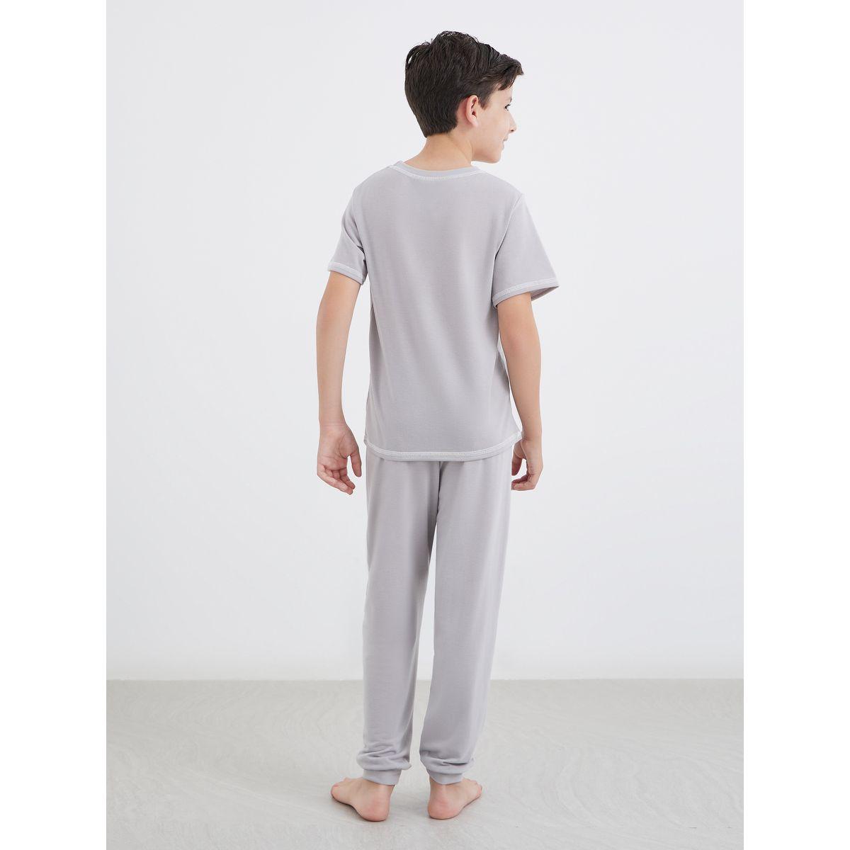 Styli Boys Grey Overlock Seam T-Shirt and Pyjama Set-boys-clothing-nightwear-image-4