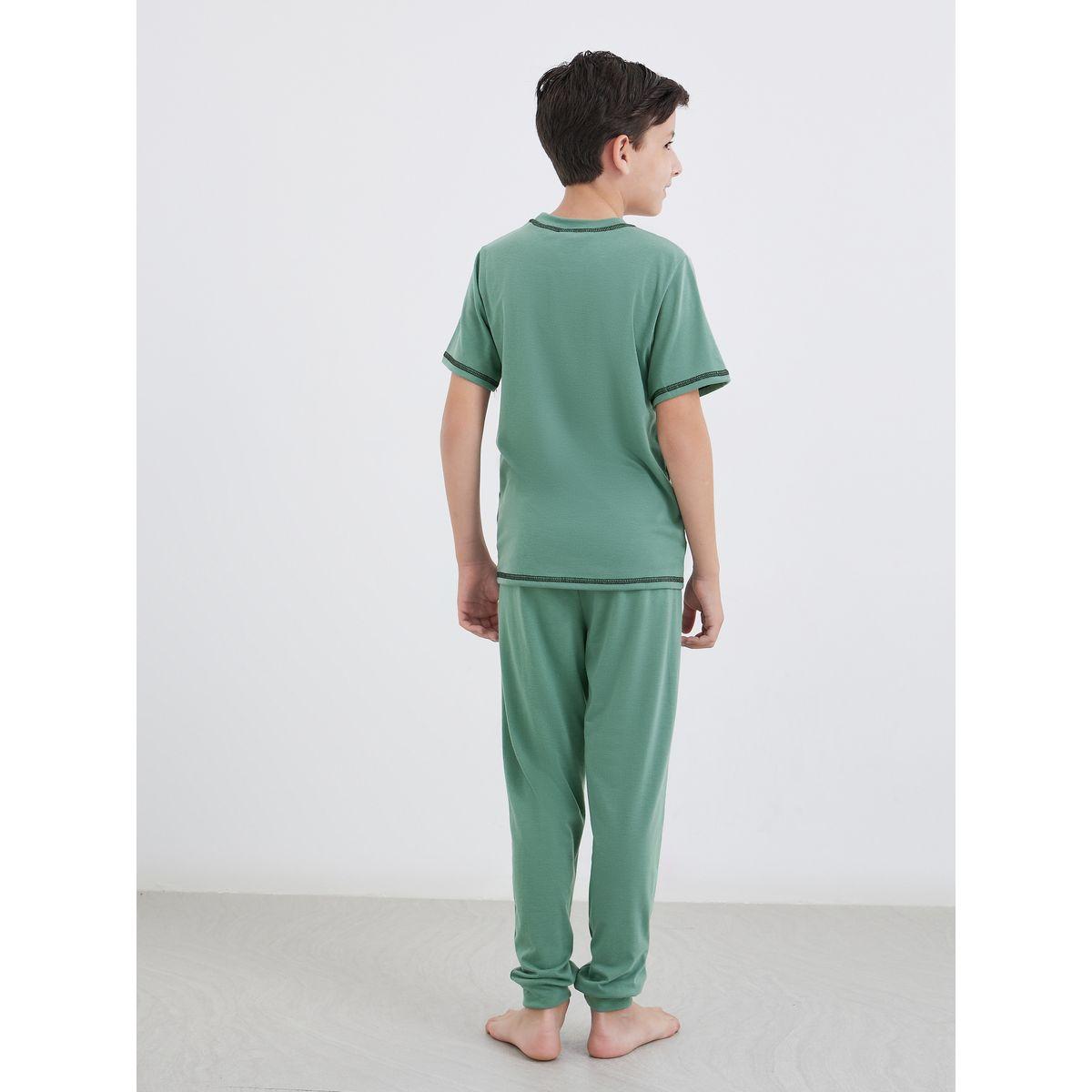 Styli Boys Green Overlock Seam T-Shirt and Pyjama Set-boys-clothing-nightwear-image-4