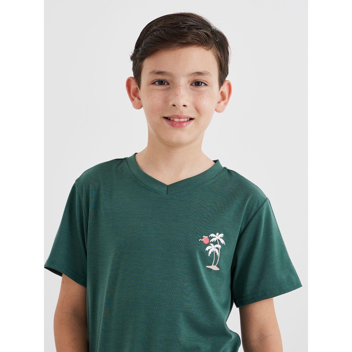 Styli V Neck T-Shirt and Checked Shorts Set-boys-clothing-nightwear-image-3