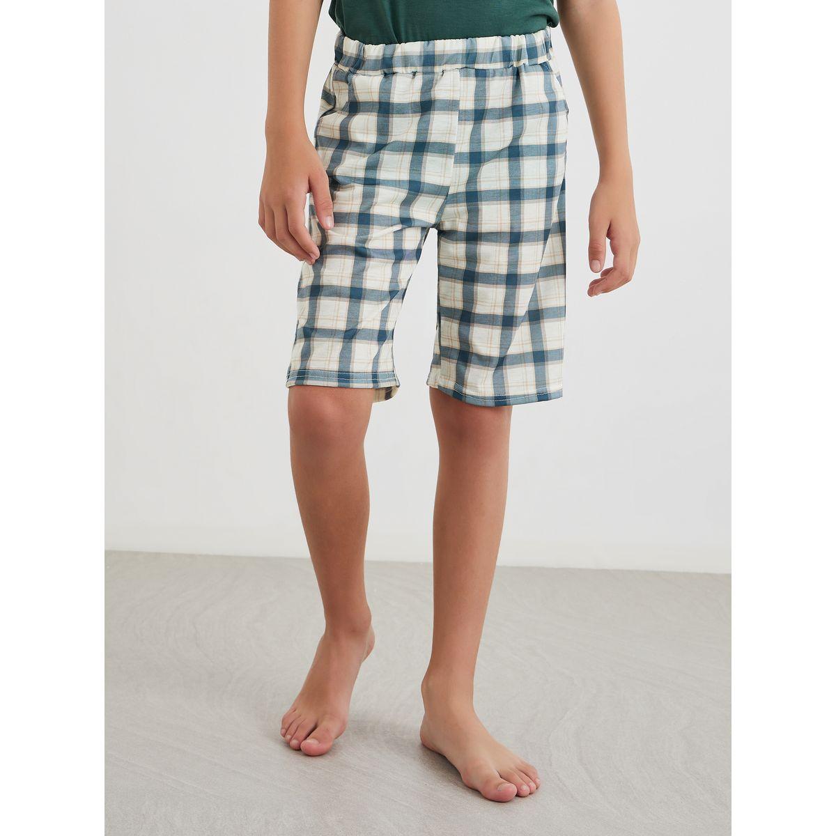 Styli V Neck T-Shirt and Checked Shorts Set-boys-clothing-nightwear-image-4
