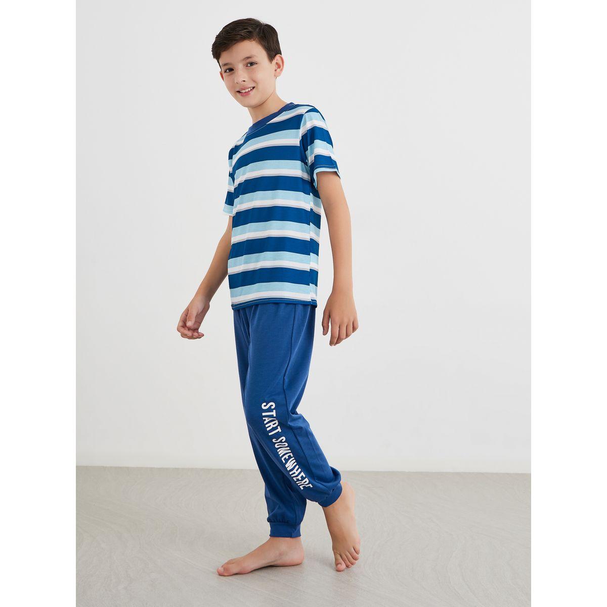 Styli Striped T-Shirt and Printed Joggers Set-boys-clothing-nightwear-image-1