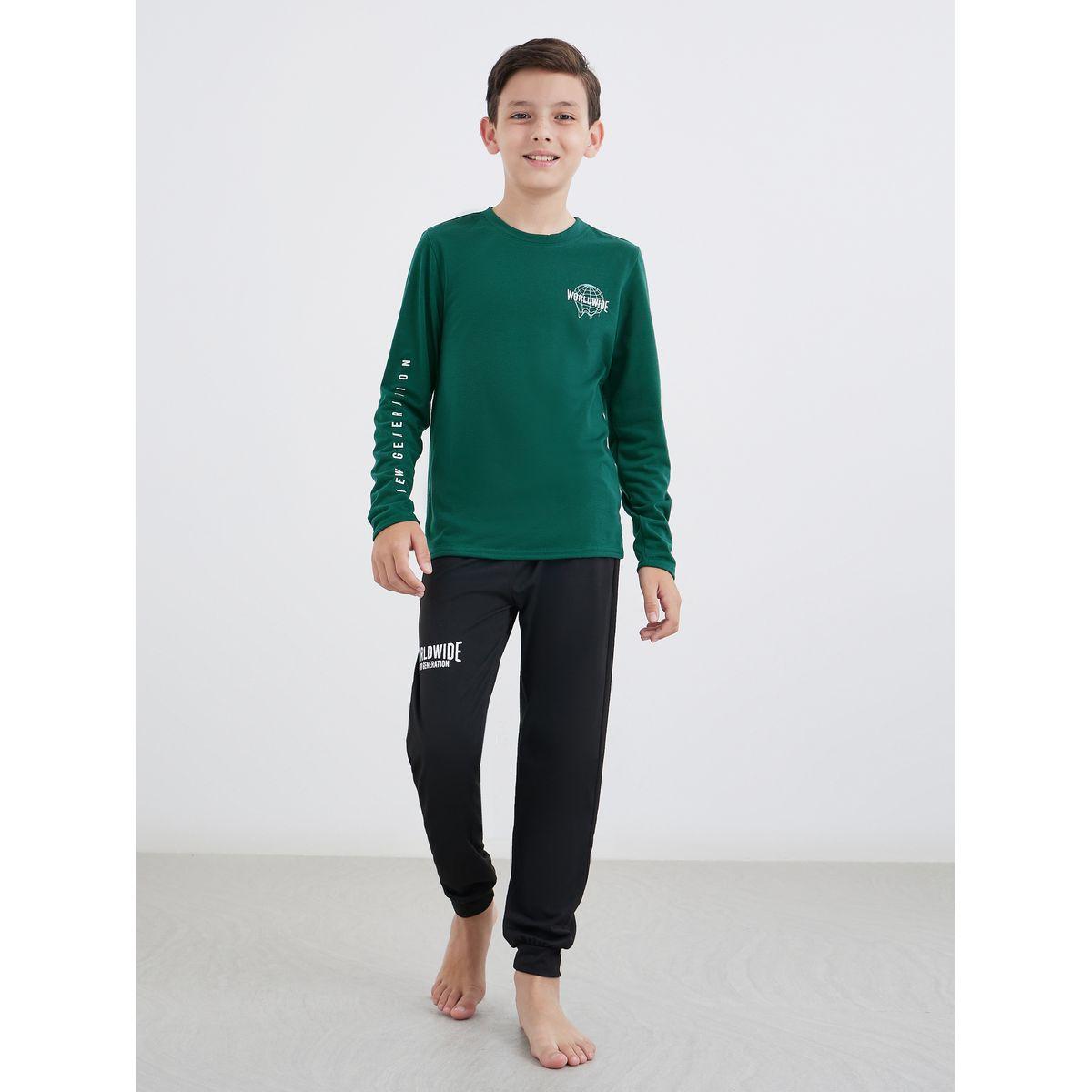 طقم من بنطال بيجاما وتيشيرت بطبعة كتابة-boys-clothing-nightwear-image-1