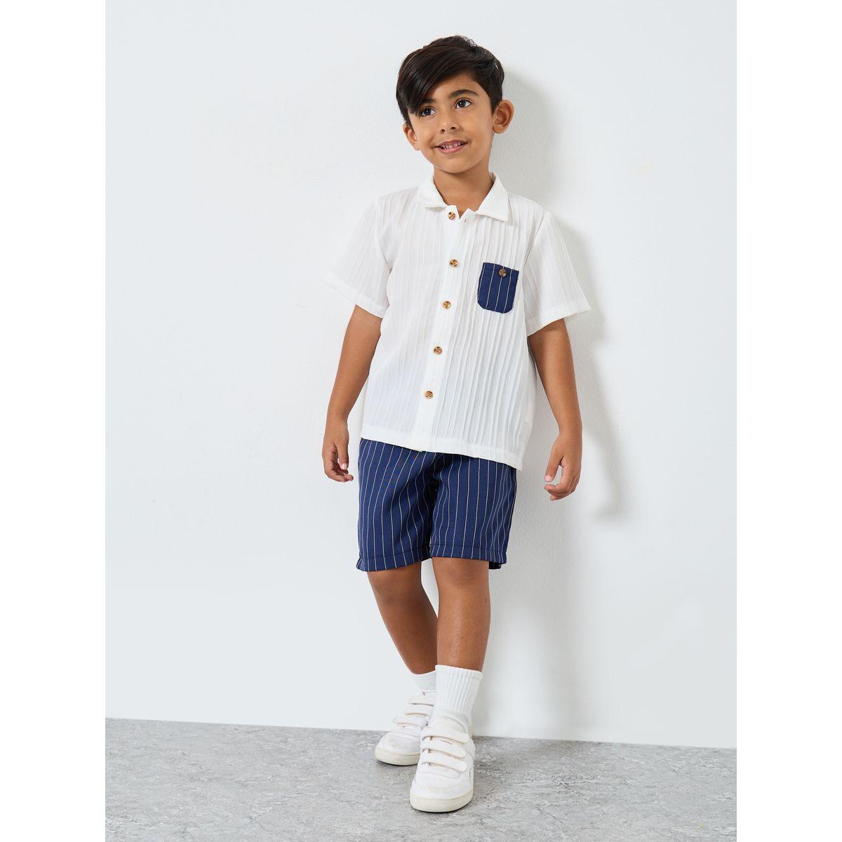Styli Textured Shirt and Striped Shorts Set-boys-clothing-setsandcoords-image-1
