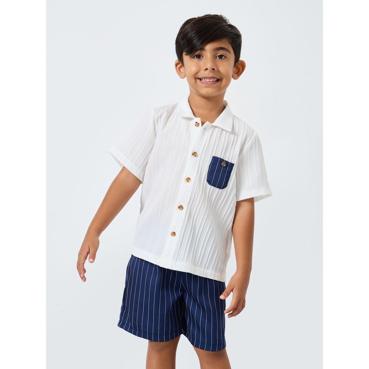 Styli Textured Shirt and Striped Shorts Set-boys-clothing-setsandcoords-image-2