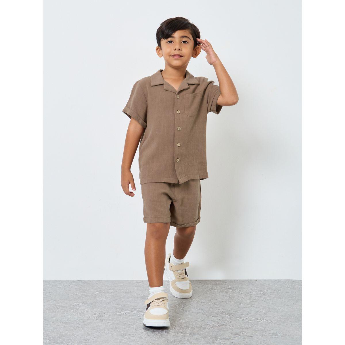 Styli Linen Look Pocket Detail Shirt and Shorts Set-boys-clothing-setsandcoords-image-1