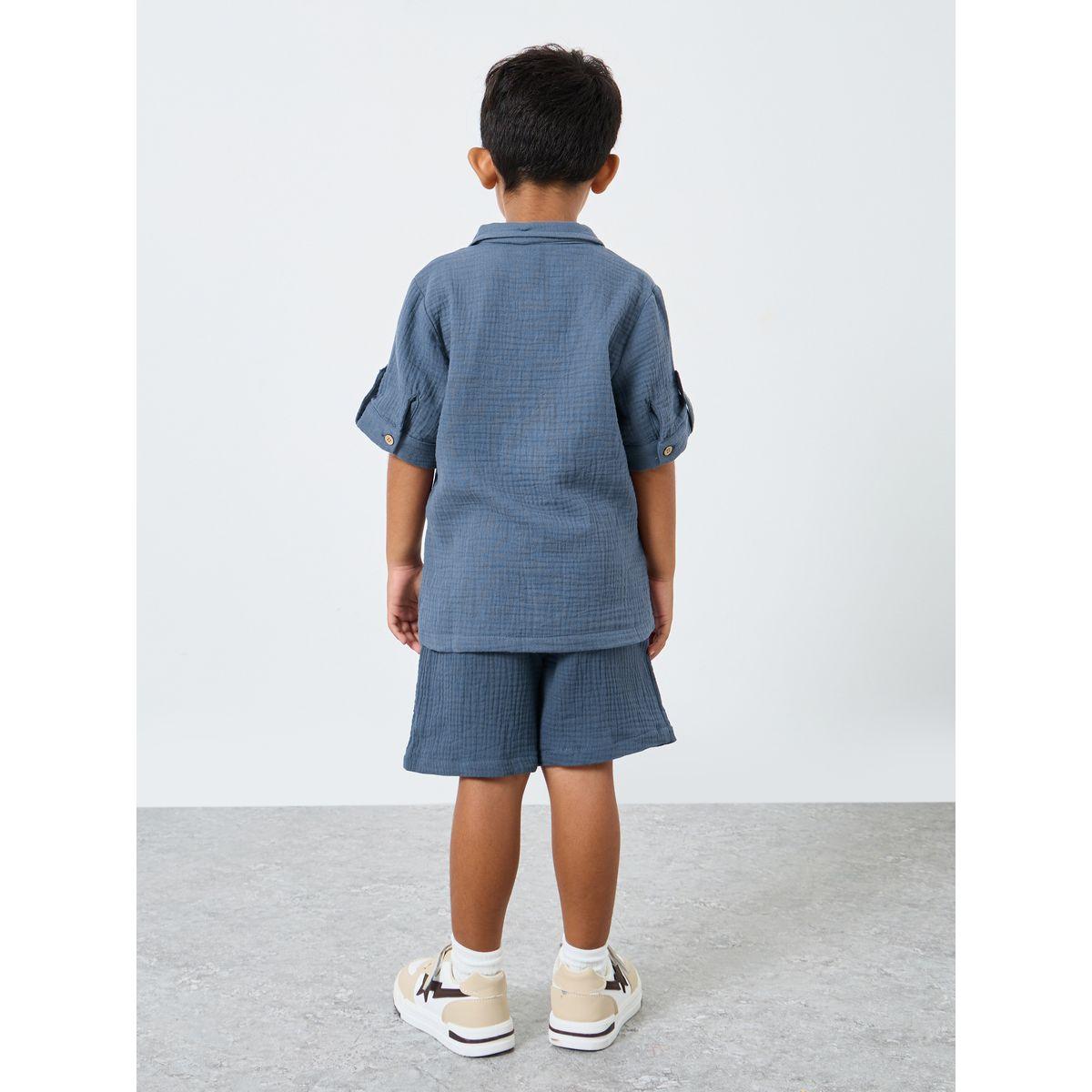Styli Double Gauze Plain Shirt and Shorts Set-boys-clothing-setsandcoords-image-4