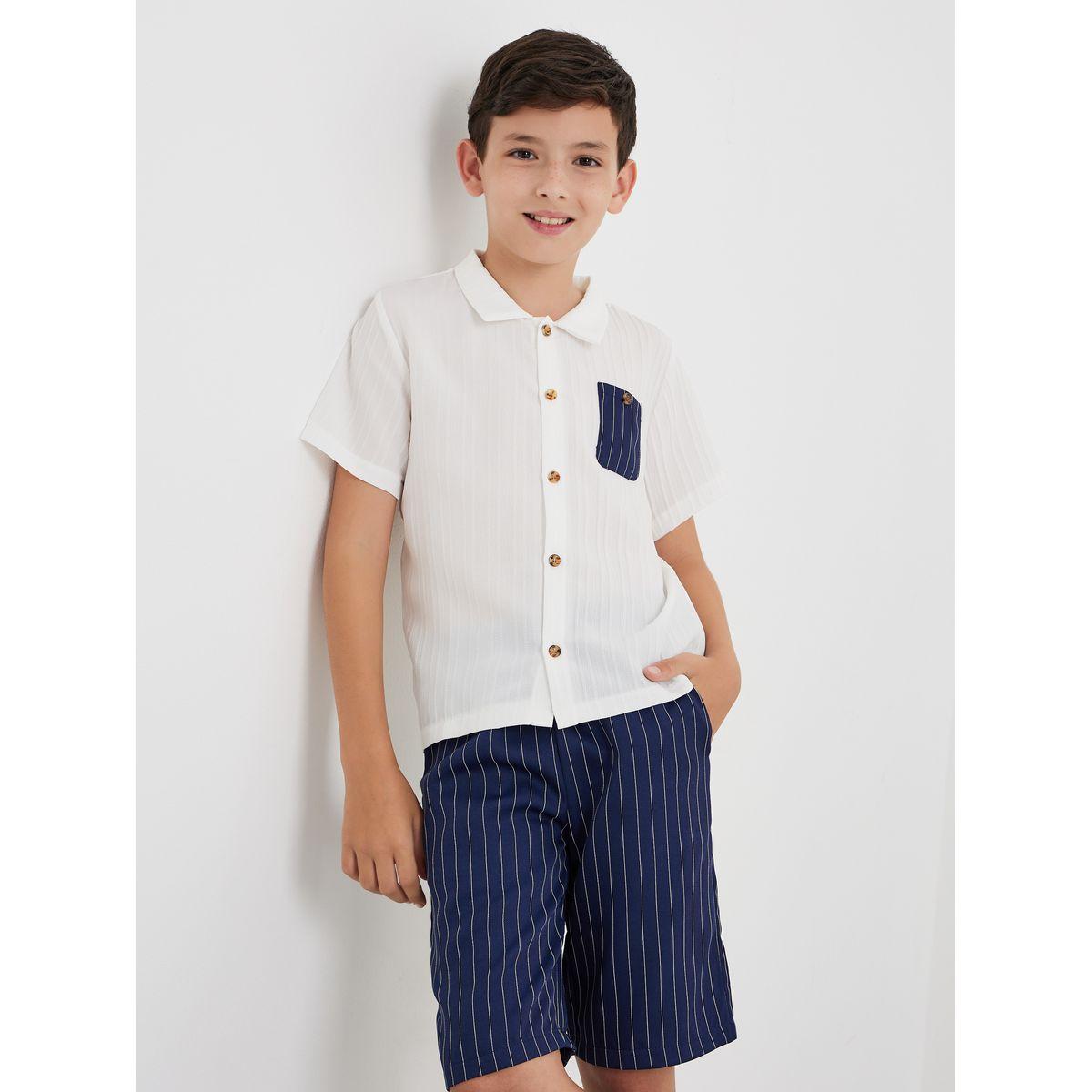 طقم منسق من شورت وقميص بتفاصيل بارزة الملمس-boys-clothing-setsandcoords-image-1