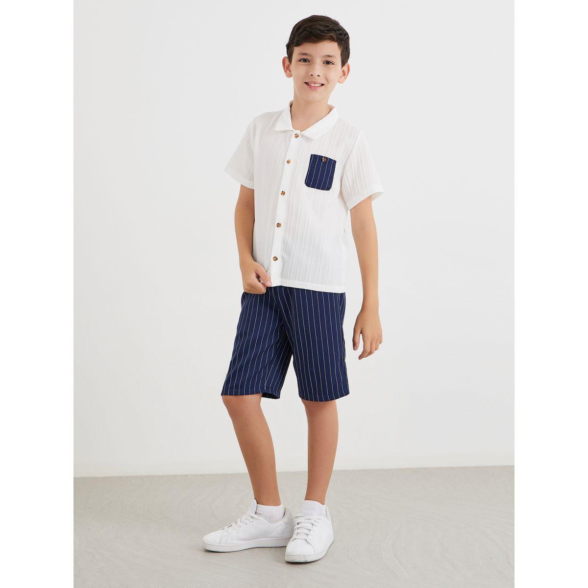 طقم منسق من شورت وقميص بتفاصيل بارزة الملمس-boys-clothing-setsandcoords-image-2