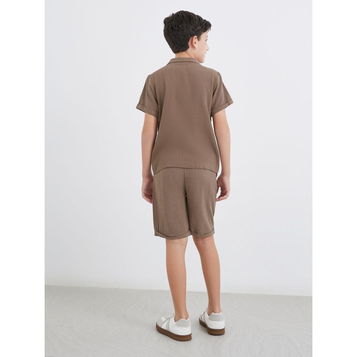 Styli Linen Look Plain Shirt and Shorts Set-boys-clothing-setsandcoords-image-4
