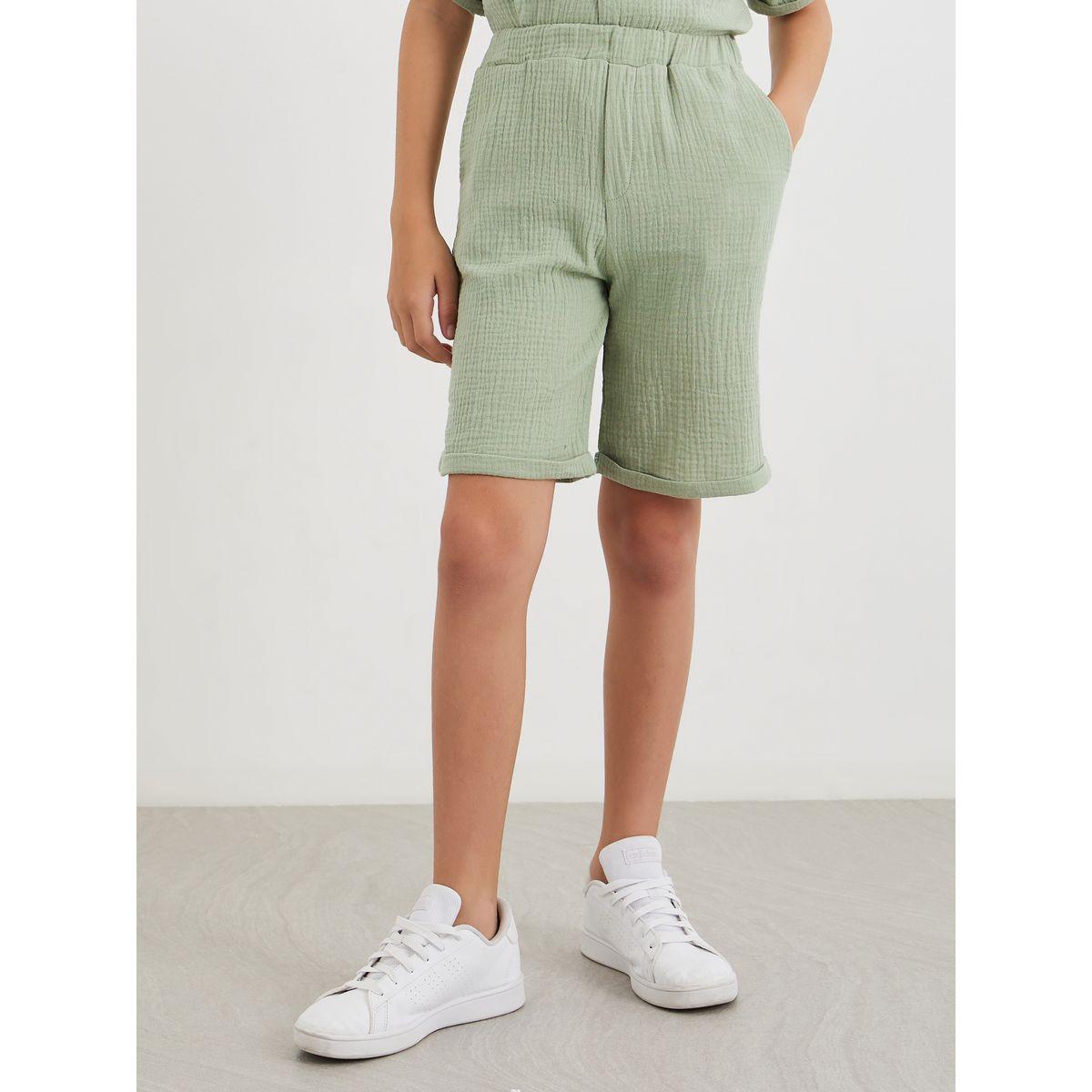 Styli Double Gauze Plain Shirt and Shorts Set-boys-clothing-setsandcoords-image-4