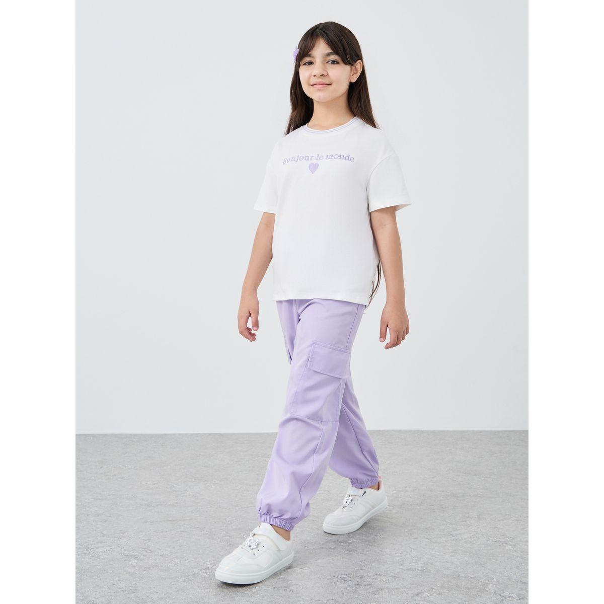 Styli Text Embroidered T-Shirt and Cargo Pants Set-girls-clothing-setsandcoords-image-1