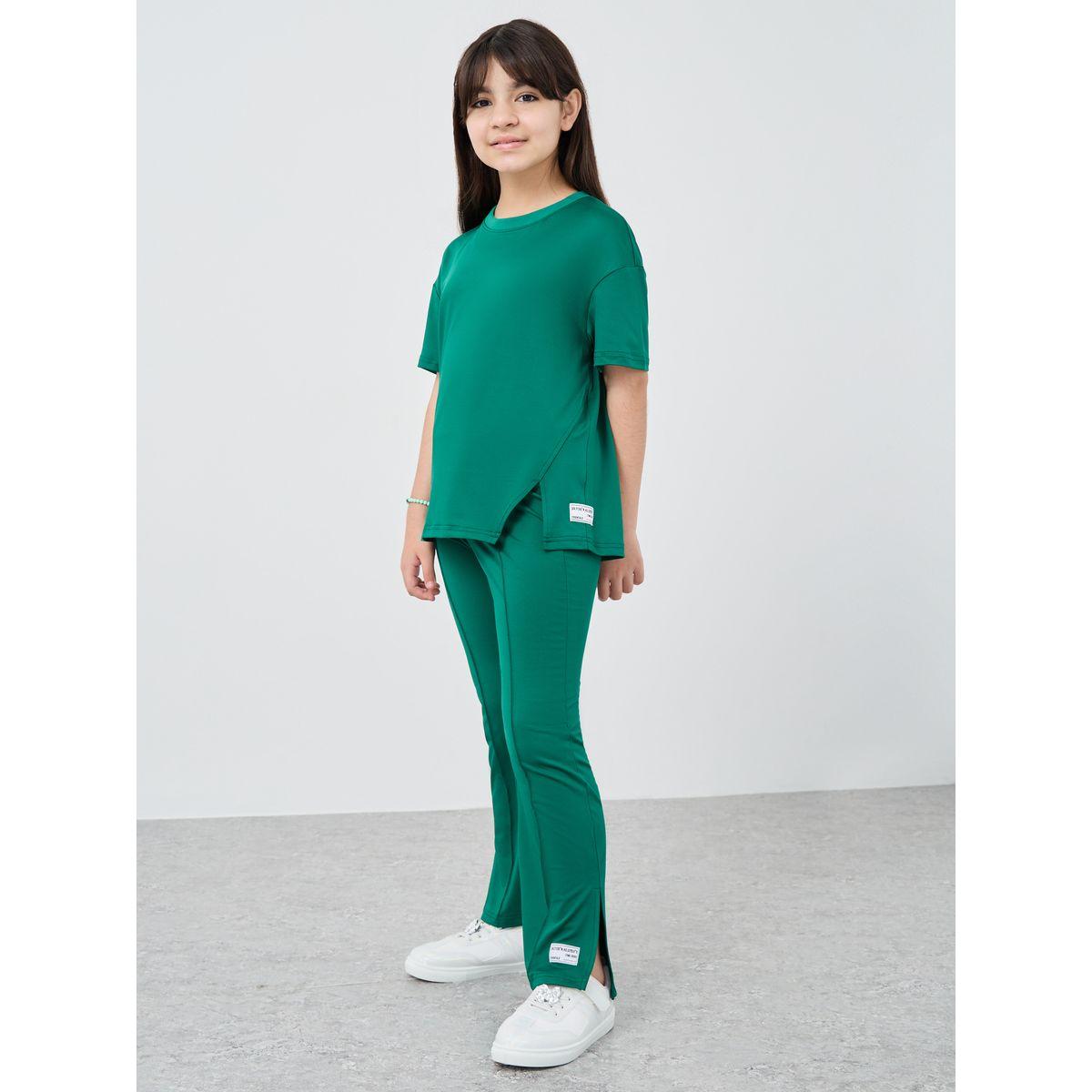Styli Patch Detail Oversized T-Shirt and Flared Leggings Set-girls-clothing-setsandcoords-image-2