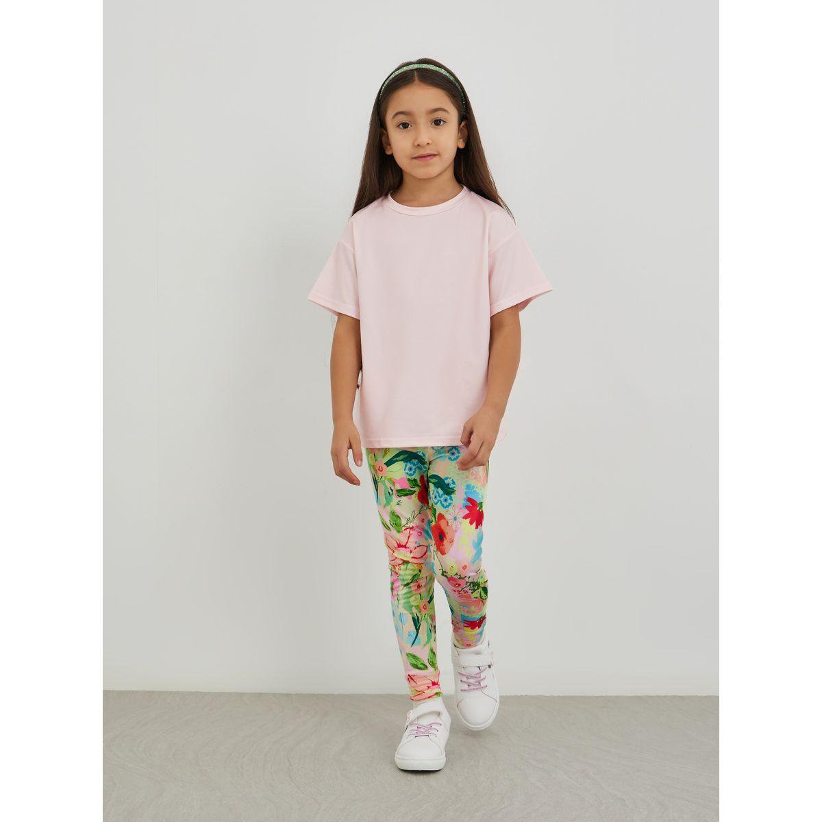 Styli Flower Patch T-Shirt and Striped Leggings Set-girls-clothing-setsandcoords-image-1