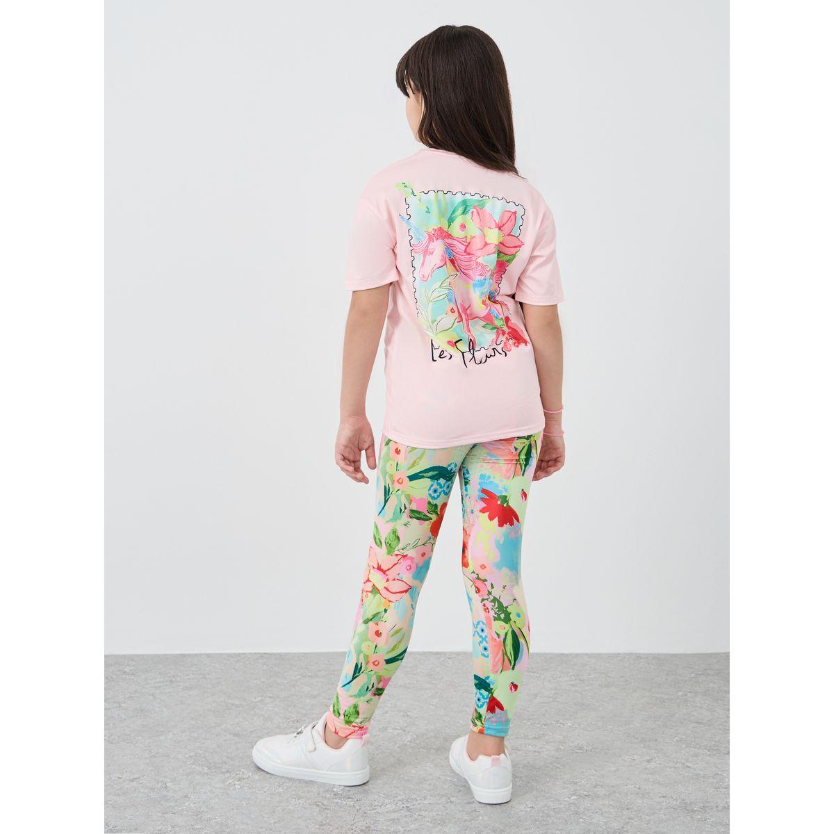 Styli Floral Print Oversized T-Shirt and Leggings Set-girls-clothing-setsandcoords-image-1
