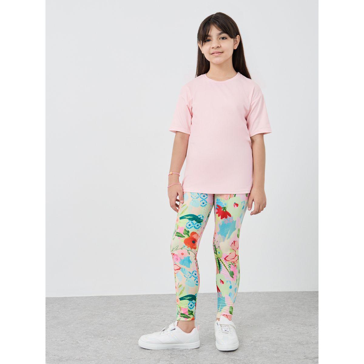 Styli Floral Print Oversized T-Shirt and Leggings Set-girls-clothing-setsandcoords-image-2