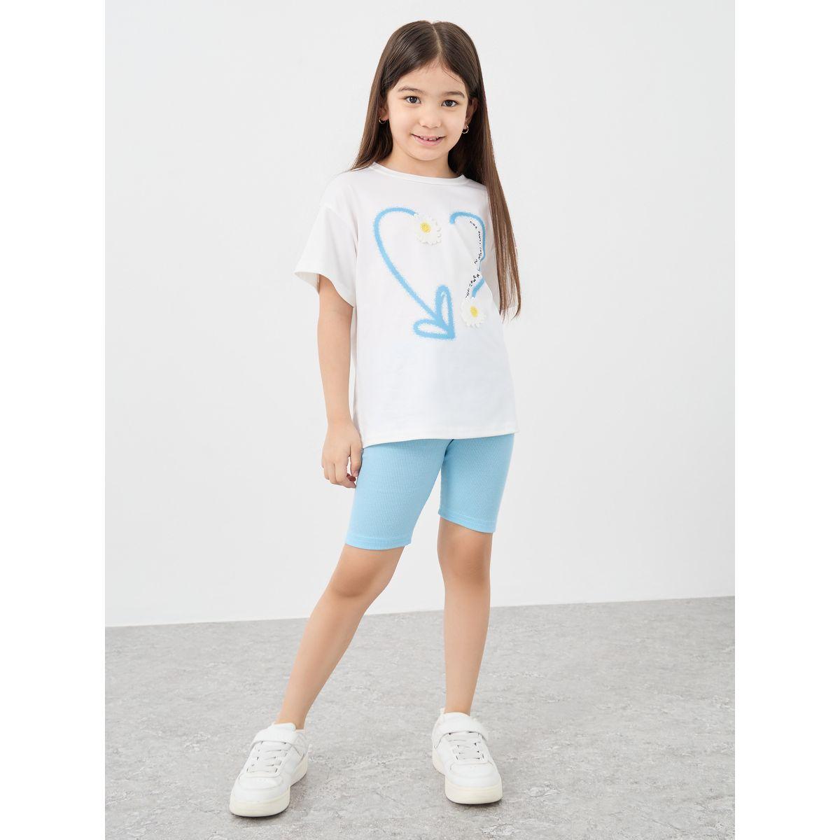 طقم منسق من شورت وتيشيرت فضفاض بطبعة جرافيك-girls-clothing-setsandcoords-image-1