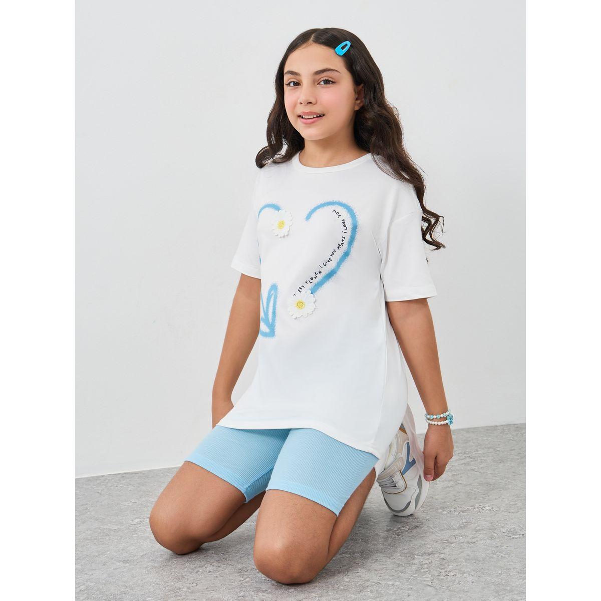 Styli Heart Graphic Oversized T-Shirt and Shorts Set-girls-clothing-setsandcoords-image-1