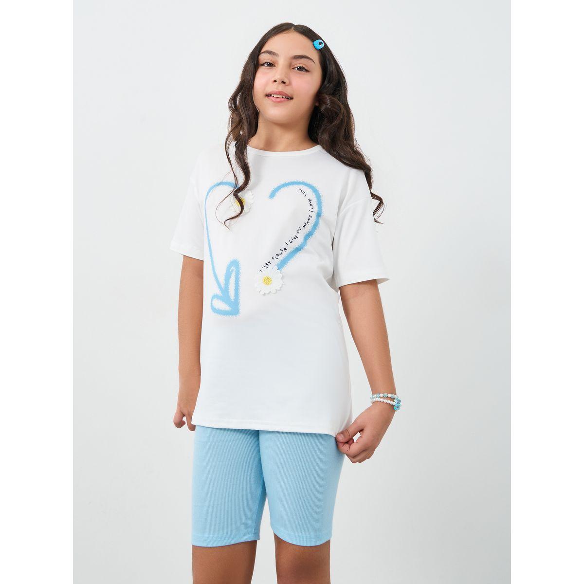 Styli Heart Graphic Oversized T-Shirt and Shorts Set-girls-clothing-setsandcoords-image-3