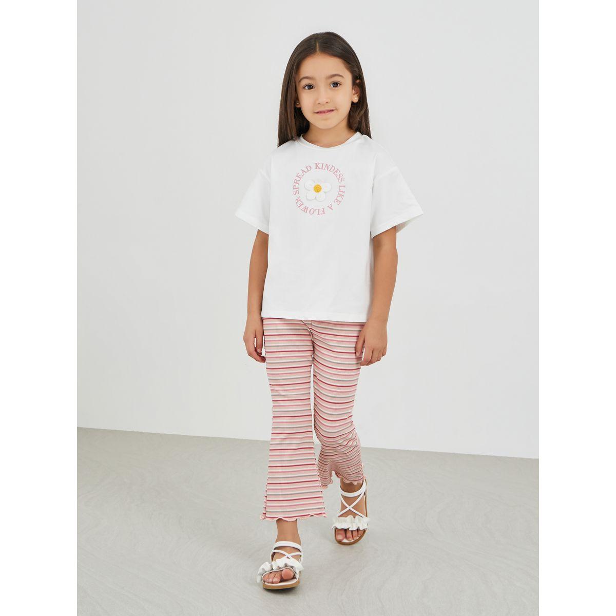 Styli Flower Patch T-Shirt and Striped Leggings Set-girls-clothing-setsandcoords-image-1