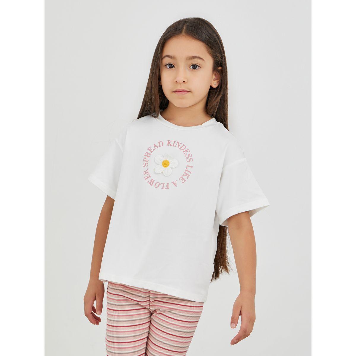 Styli Flower Patch T-Shirt and Striped Leggings Set-girls-clothing-setsandcoords-image-2