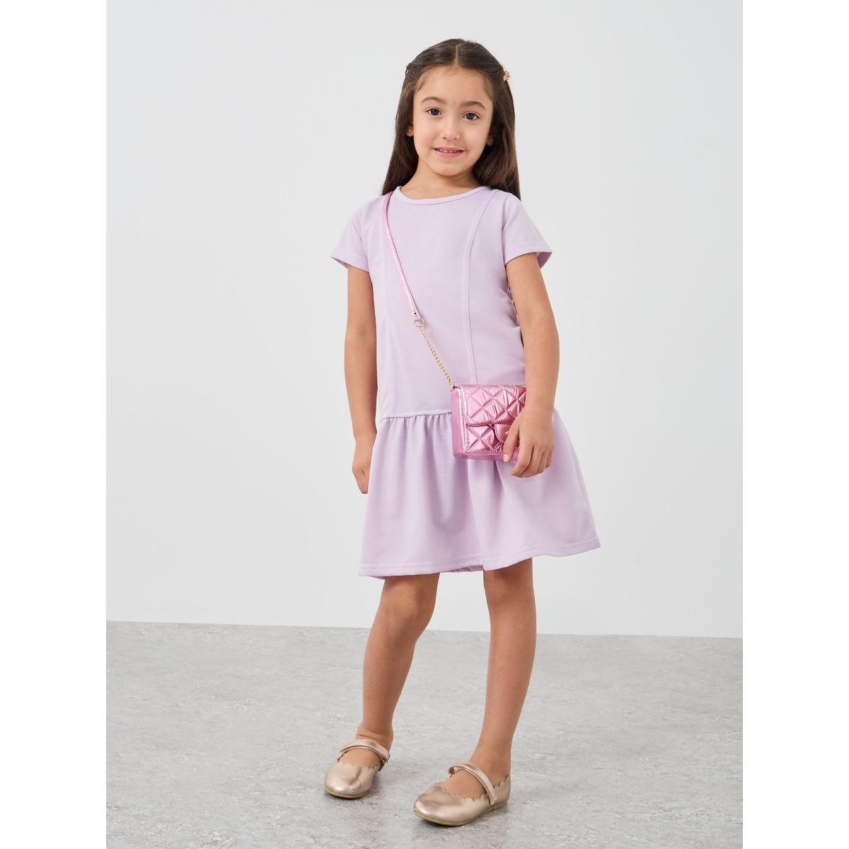 Styli Solid Drop Waist Knee-Length Dress-girls-clothing-dressesandjumpsuits-image-1
