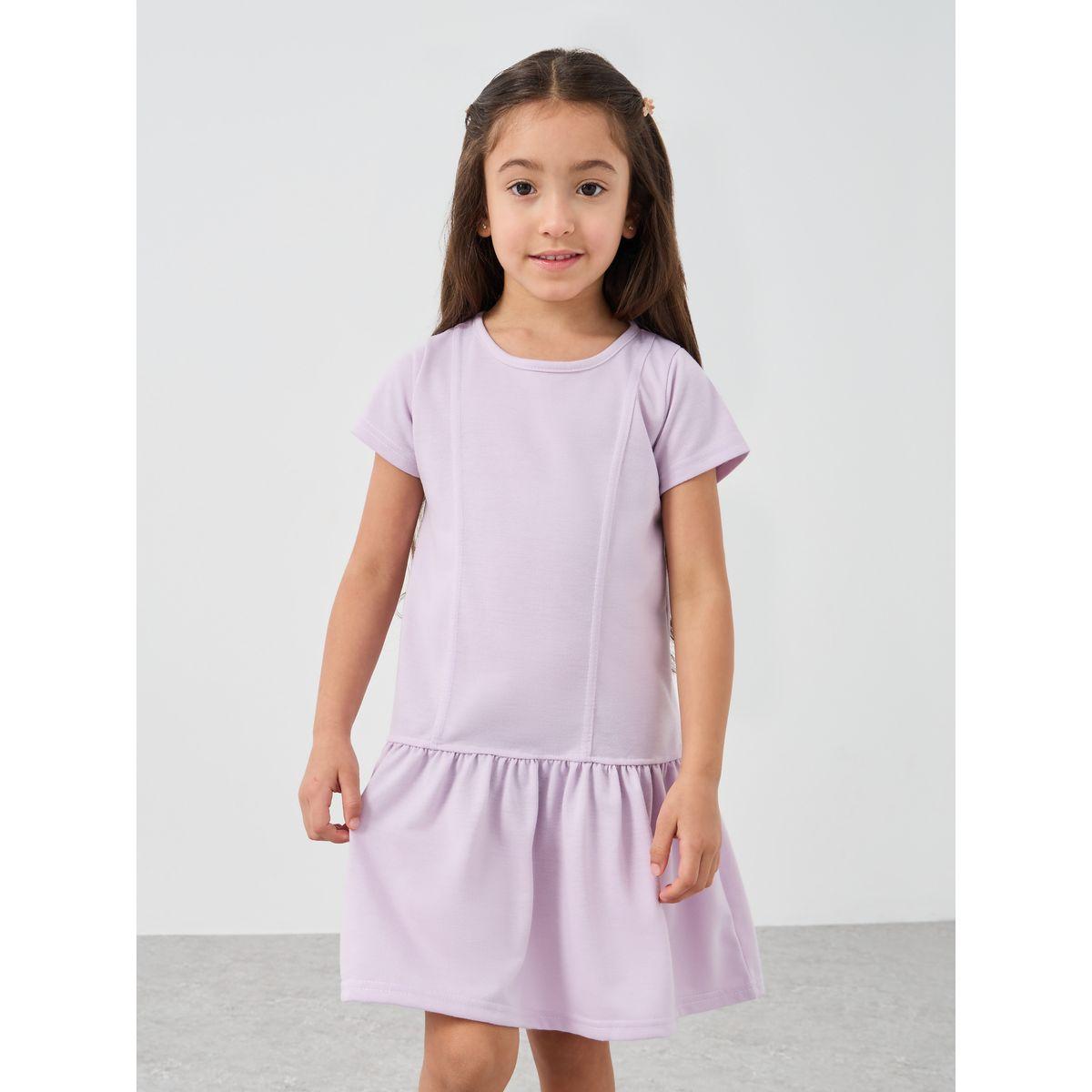 فستان بطول الركبة سادة مع خصر منخفض-girls-clothing-dressesandjumpsuits-image-2