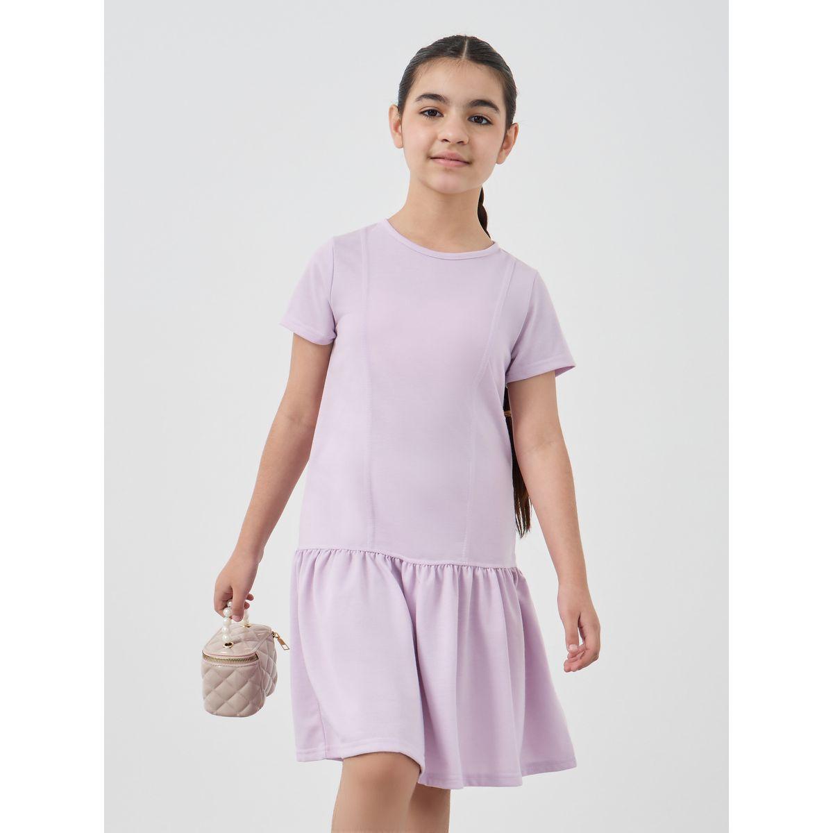 Styli Solid Drop Waist Knee-Length Dress-girls-clothing-dressesandjumpsuits-image-2