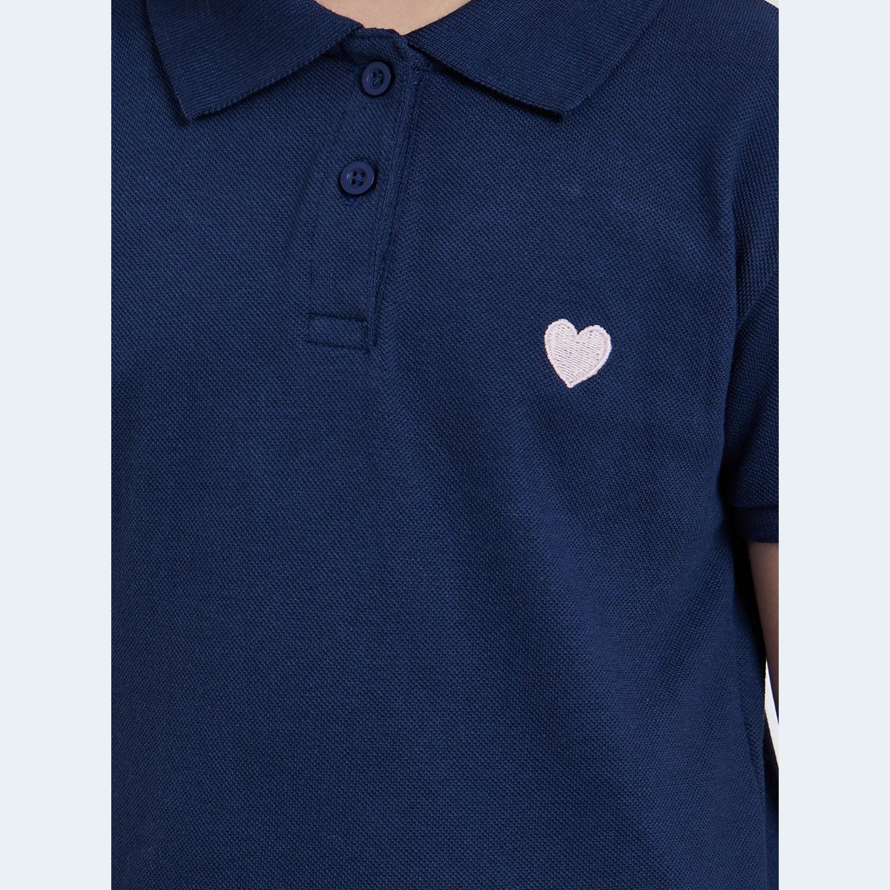 Styli Girls Navy Blue Heart Embroidered Detail Polo Dress-girls-clothing-dressesandjumpsuits-image-3