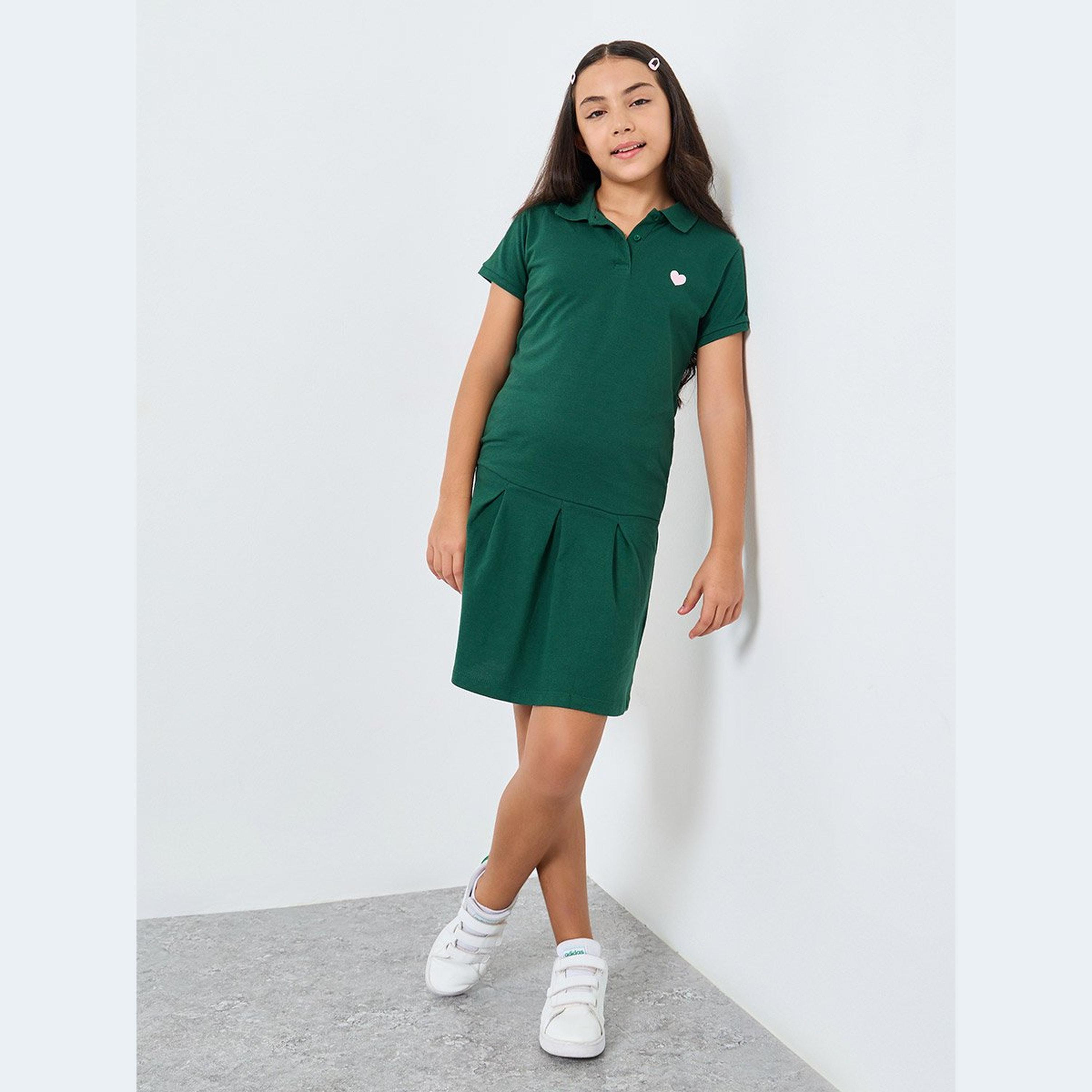 فستان تيشيرت بياقة بولو مع أكمام قصيرة-girls-clothing-dressesandjumpsuits-image-1