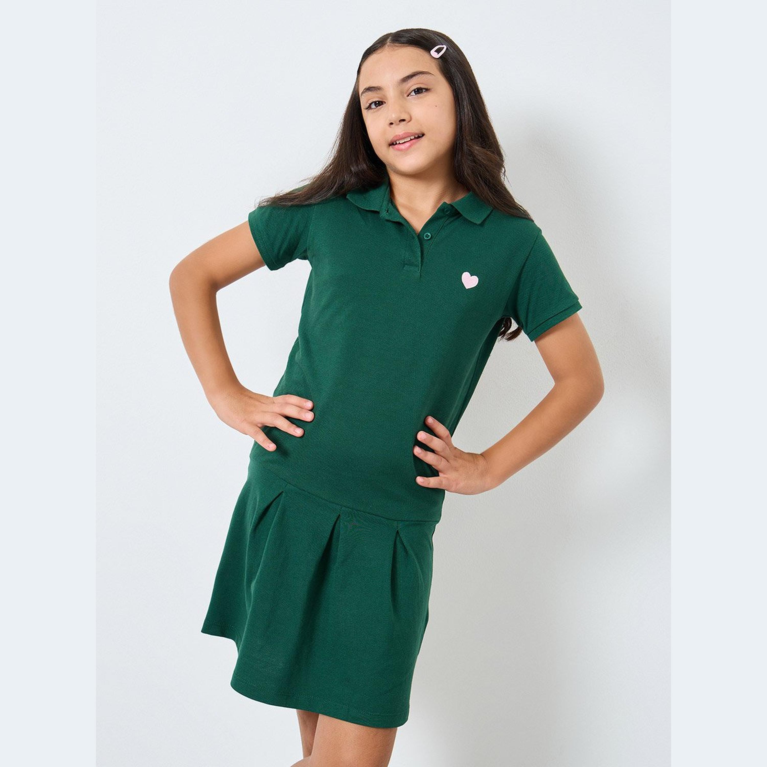 فستان تيشيرت بياقة بولو مع أكمام قصيرة-girls-clothing-dressesandjumpsuits-image-2