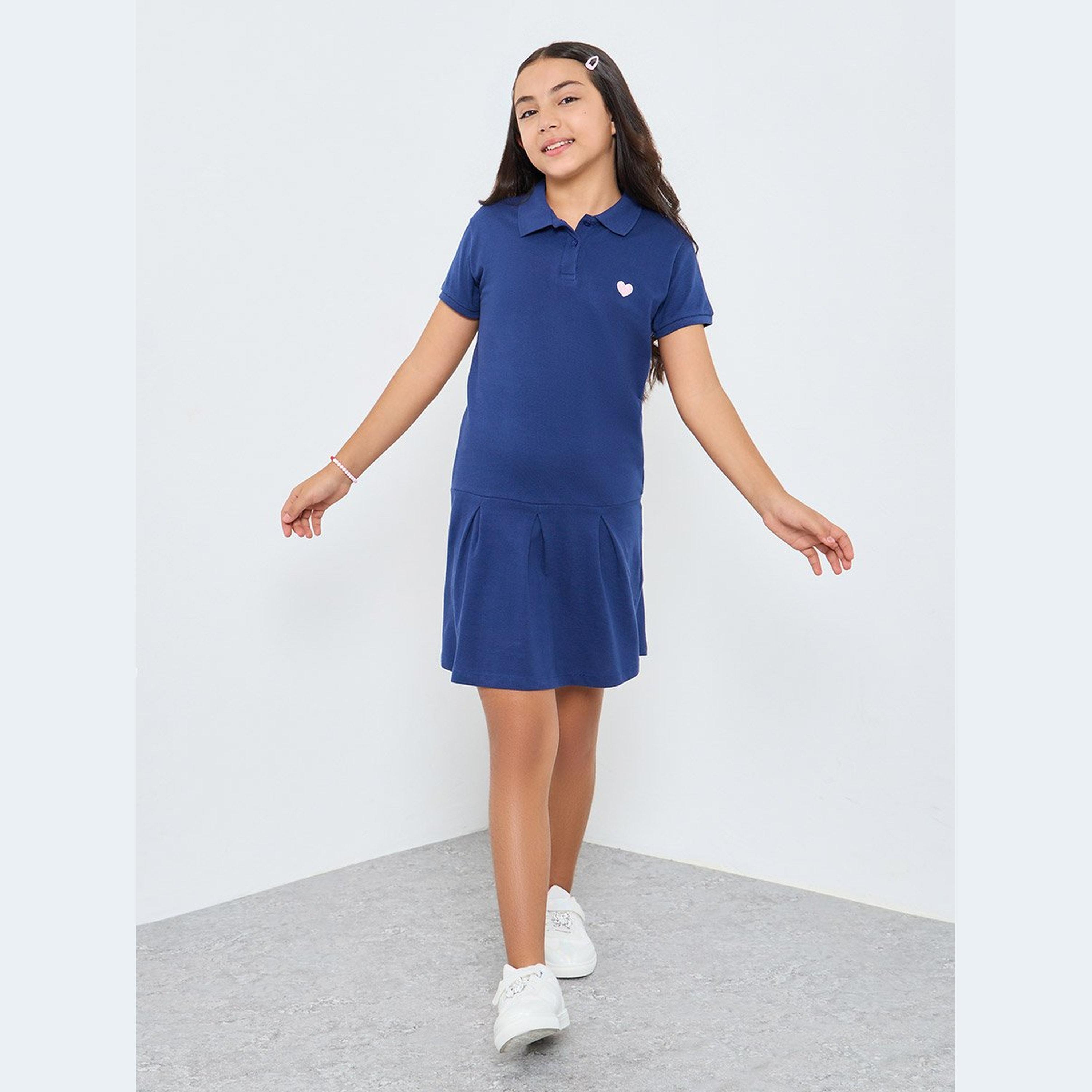 فستان تيشيرت بياقة بولو مع أكمام قصيرة-girls-clothing-dressesandjumpsuits-image-1