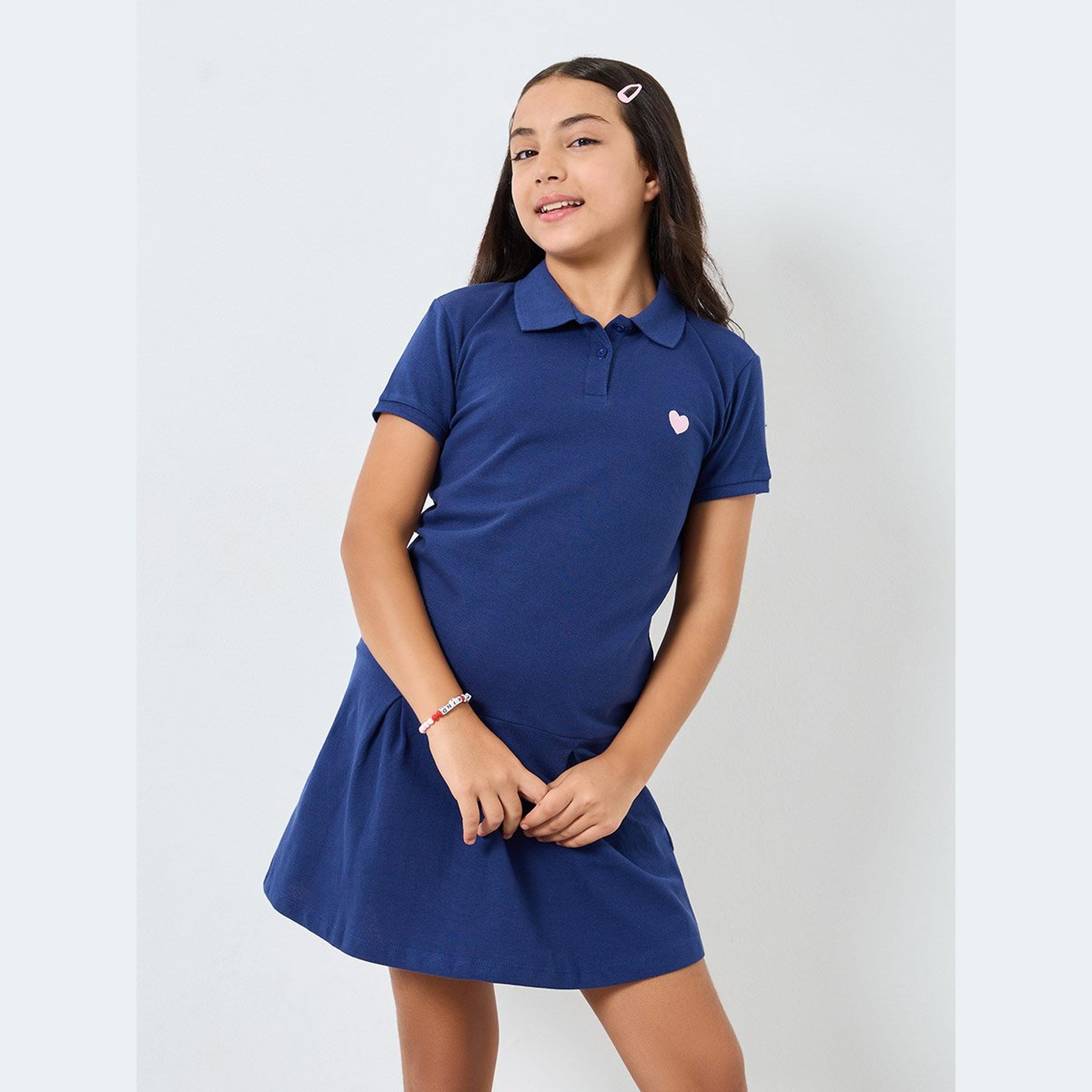 فستان تيشيرت بياقة بولو مع أكمام قصيرة-girls-clothing-dressesandjumpsuits-image-2