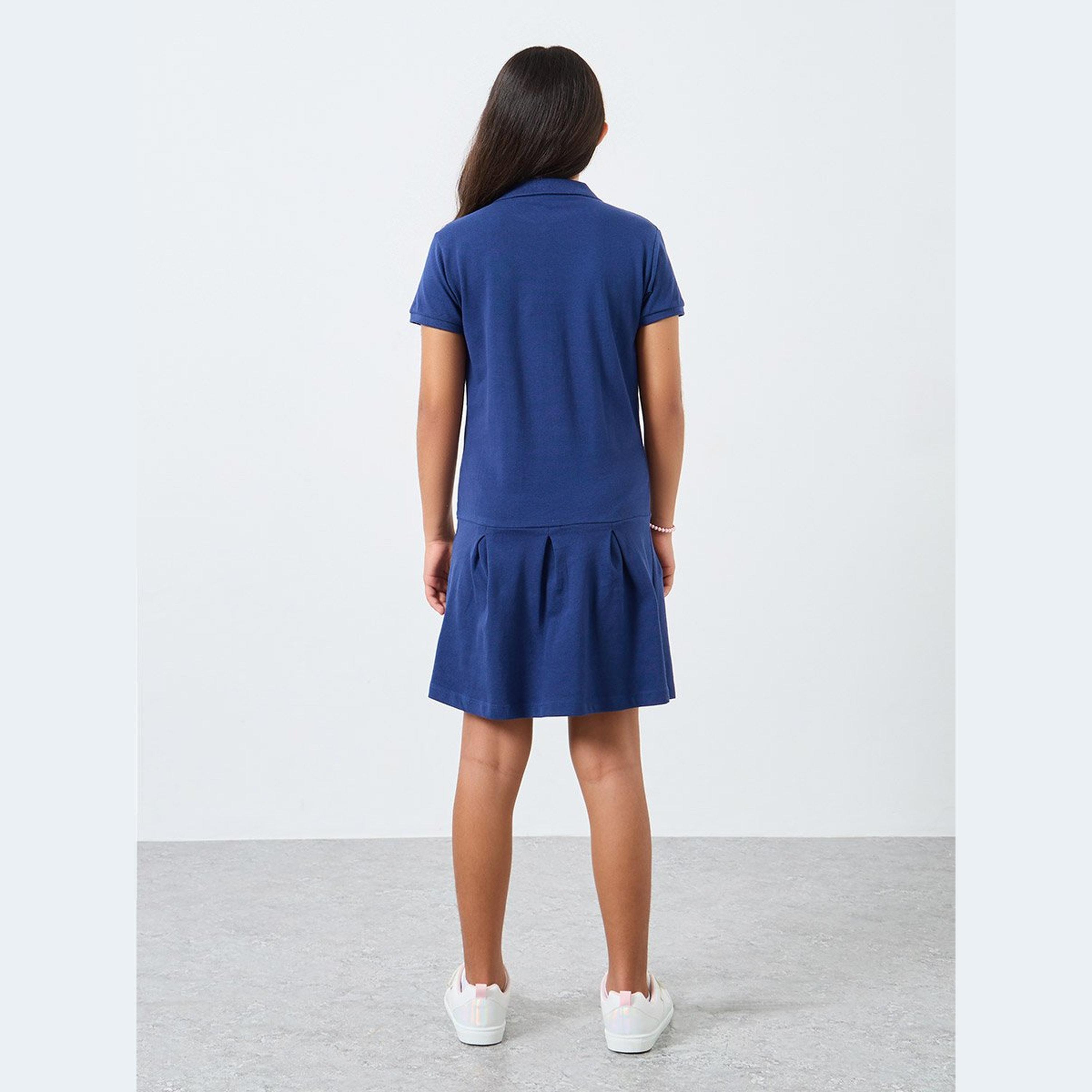 فستان تيشيرت بياقة بولو مع أكمام قصيرة-girls-clothing-dressesandjumpsuits-image-4