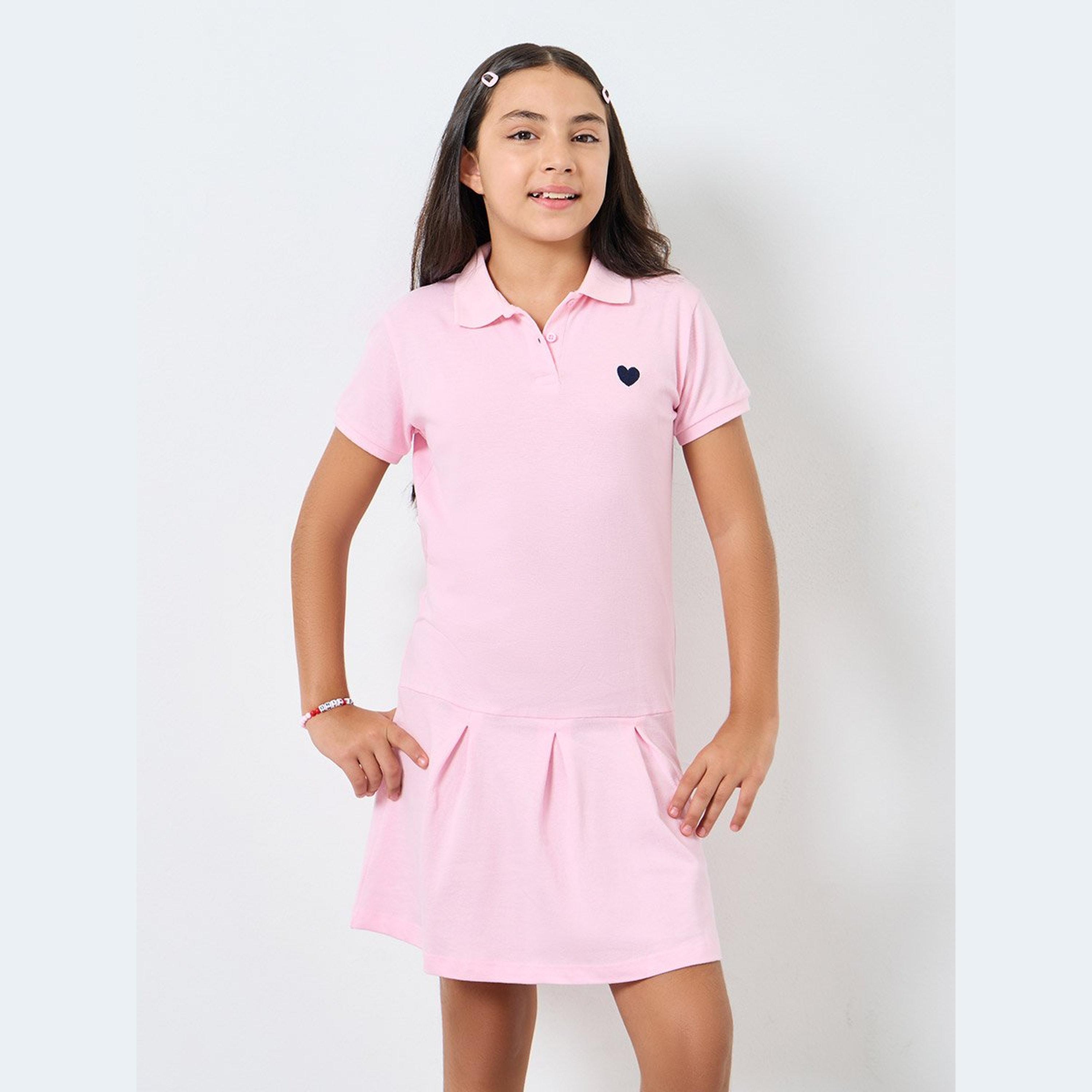 فستان تيشيرت بياقة بولو مع أكمام قصيرة-girls-clothing-dressesandjumpsuits-image-2