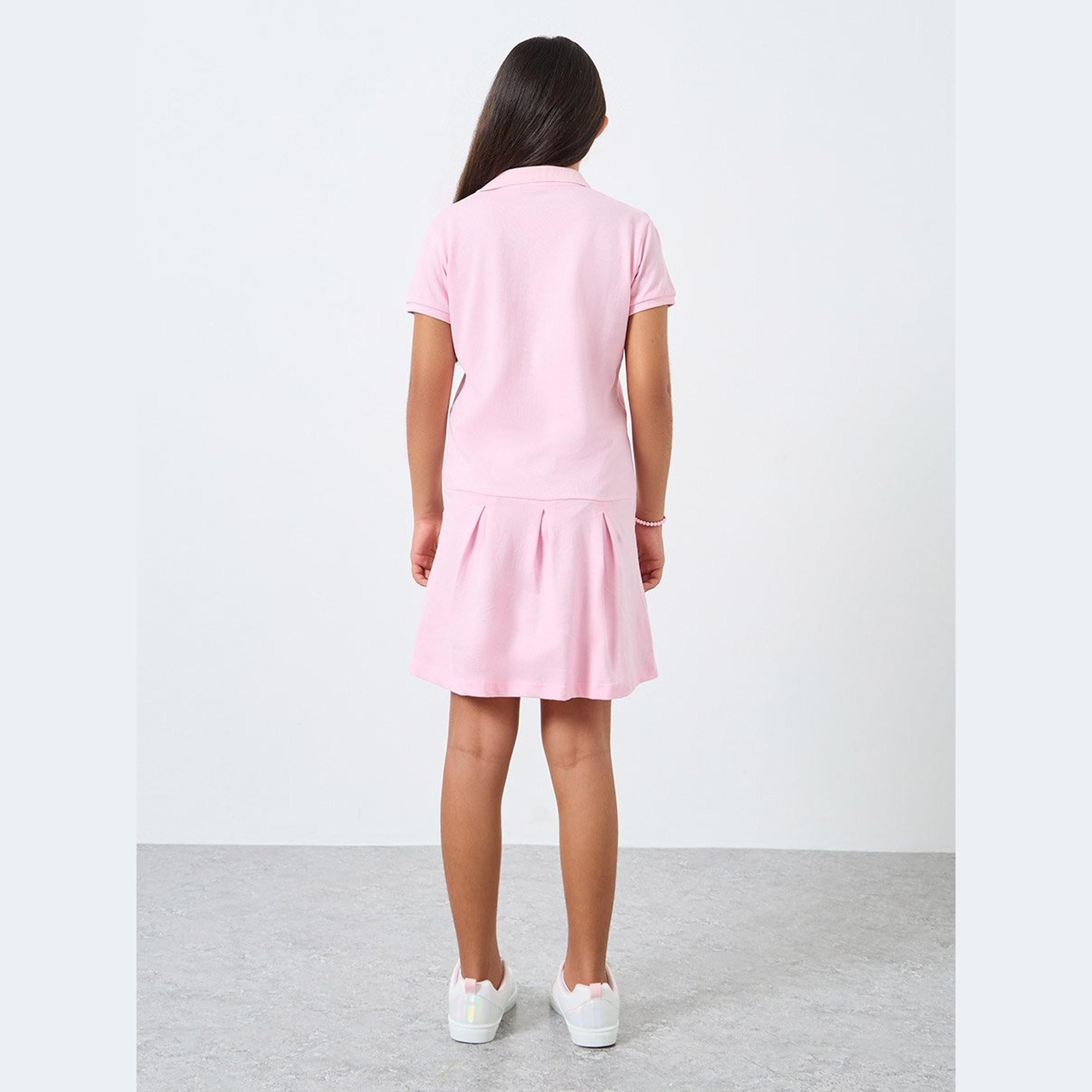 فستان تيشيرت بياقة بولو مع أكمام قصيرة-girls-clothing-dressesandjumpsuits-image-4