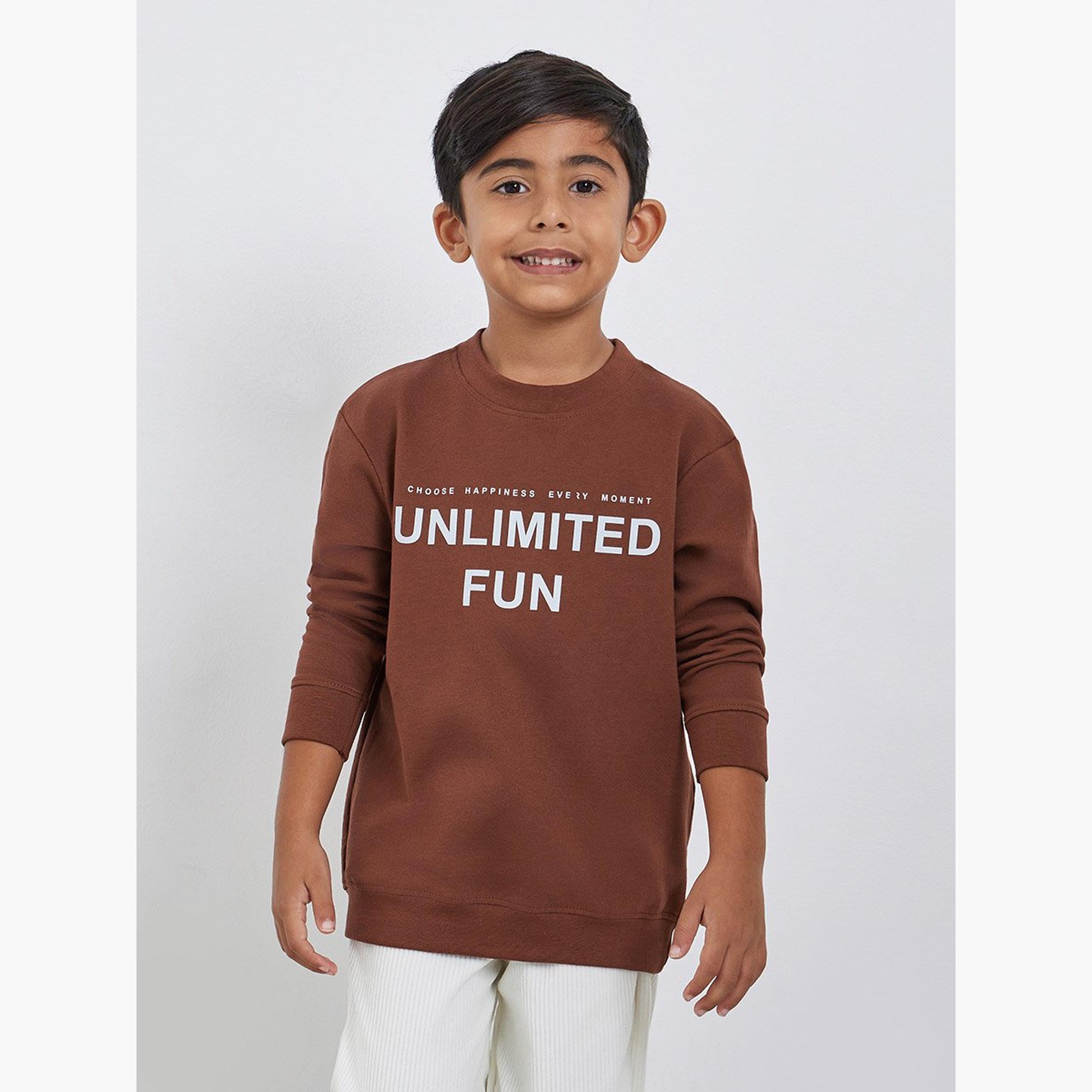 Styli Boys Brown Slogan Sweatshirt-boys-clothing-sweatshirts-image-1