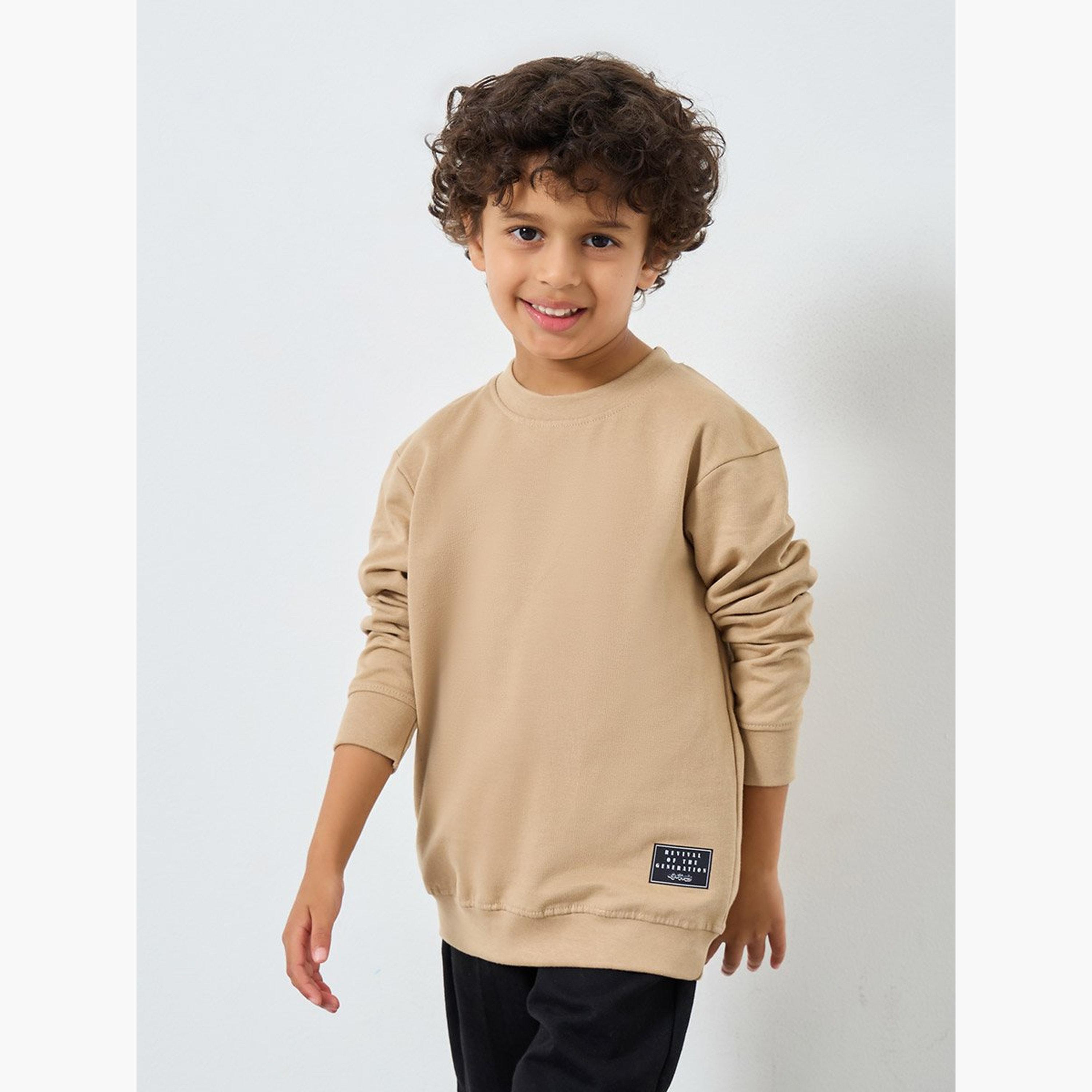 Styli Boys Beige Embossed Graphic Sweatshirt-boys-clothing-sweatshirts-image-1