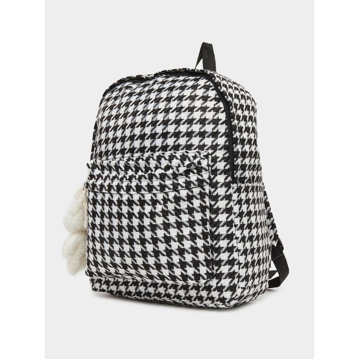 Styli Houndstooth Backpack with Bear Charm 30x13x42cm-school-bagsandbackpacks-backpacks-image-1