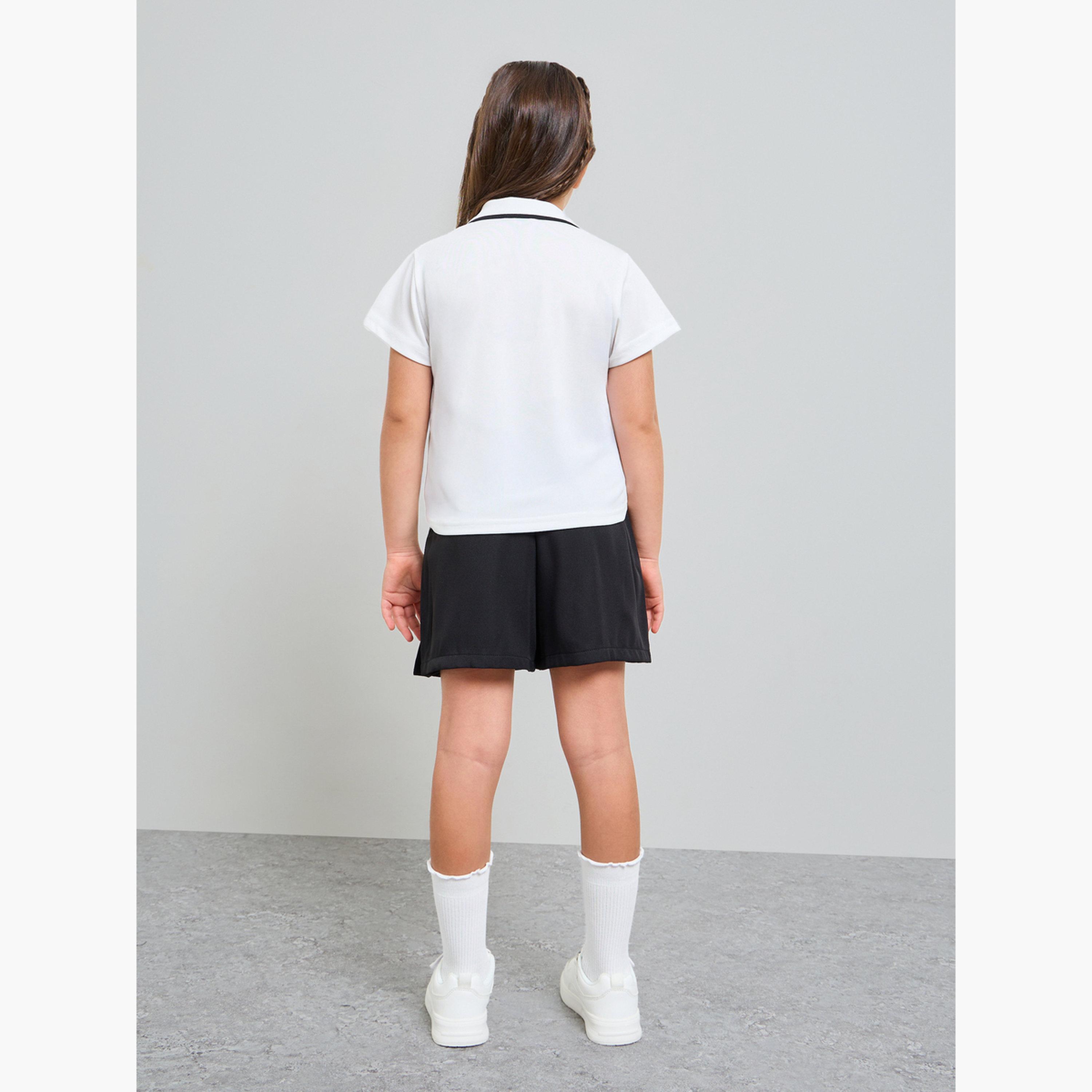 طقم من تنورة بكسرات سادة وتيشيرت بولو بسحاب للبنات-girls-clothing-setsandcoords-image-3