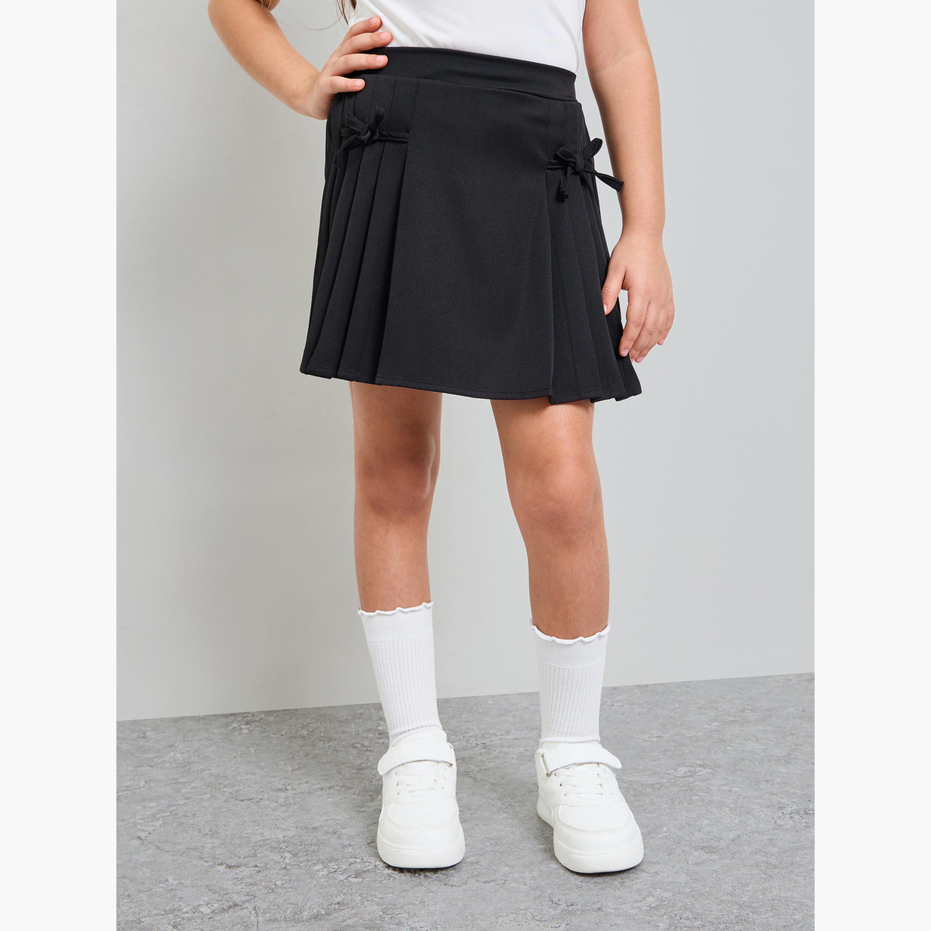 طقم من تنورة بكسرات سادة وتيشيرت بولو بسحاب للبنات-girls-clothing-setsandcoords-image-4