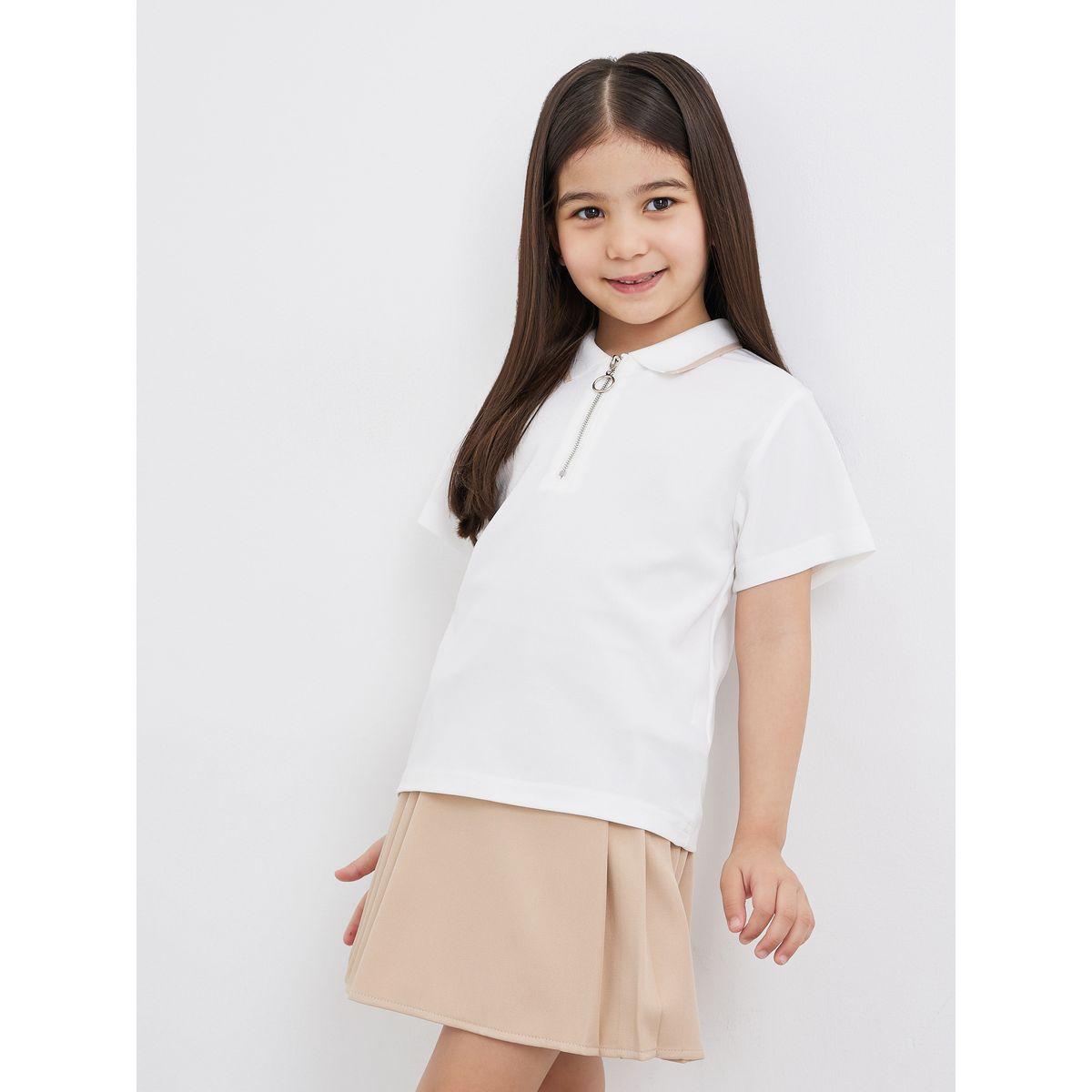 Styli Plain Polo T-Shirt and Pleated Skirt Set-girls-clothing-setsandcoords-image-2