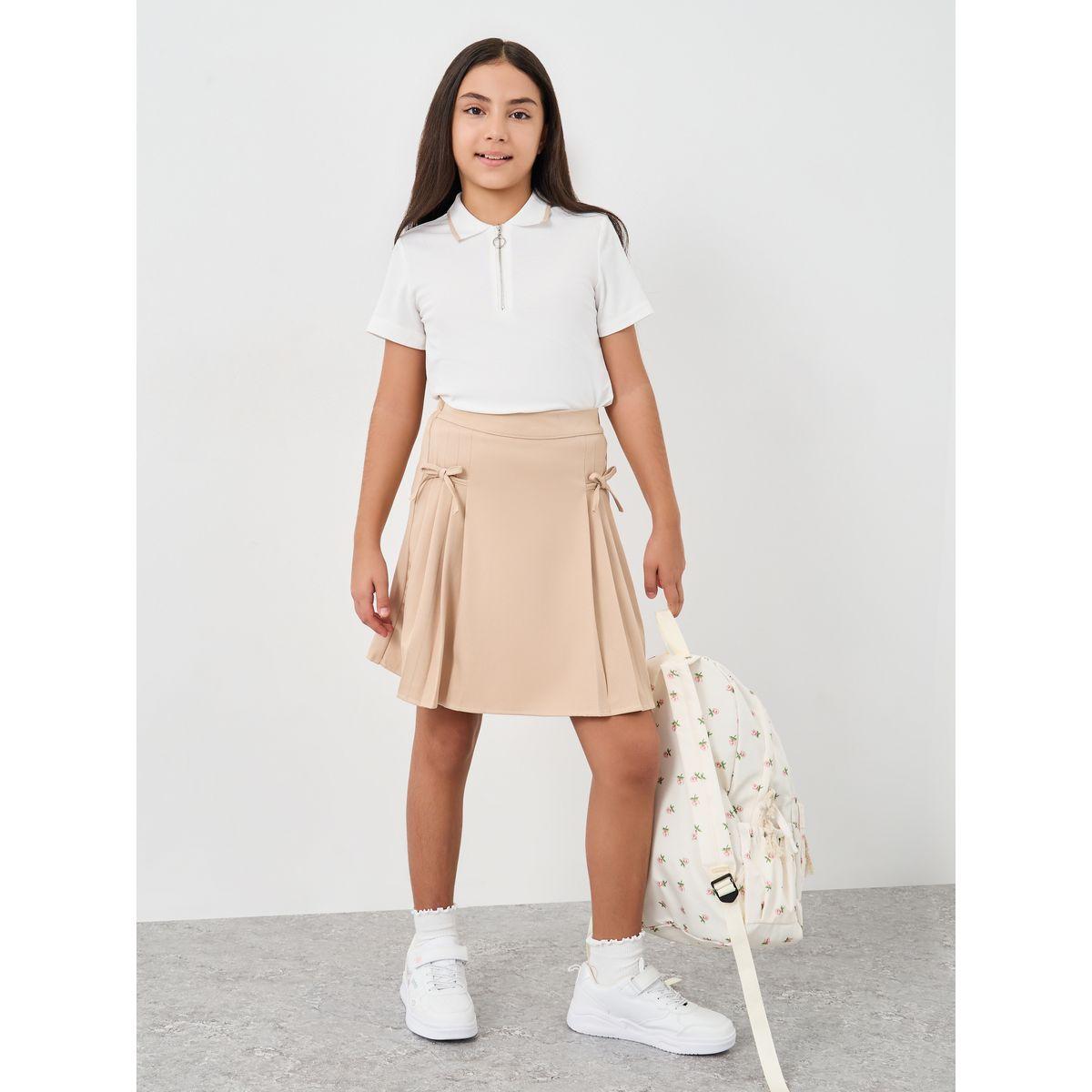 Styli Plain Polo T-Shirt and Pleated Skirt Set-girls-clothing-setsandcoords-image-1