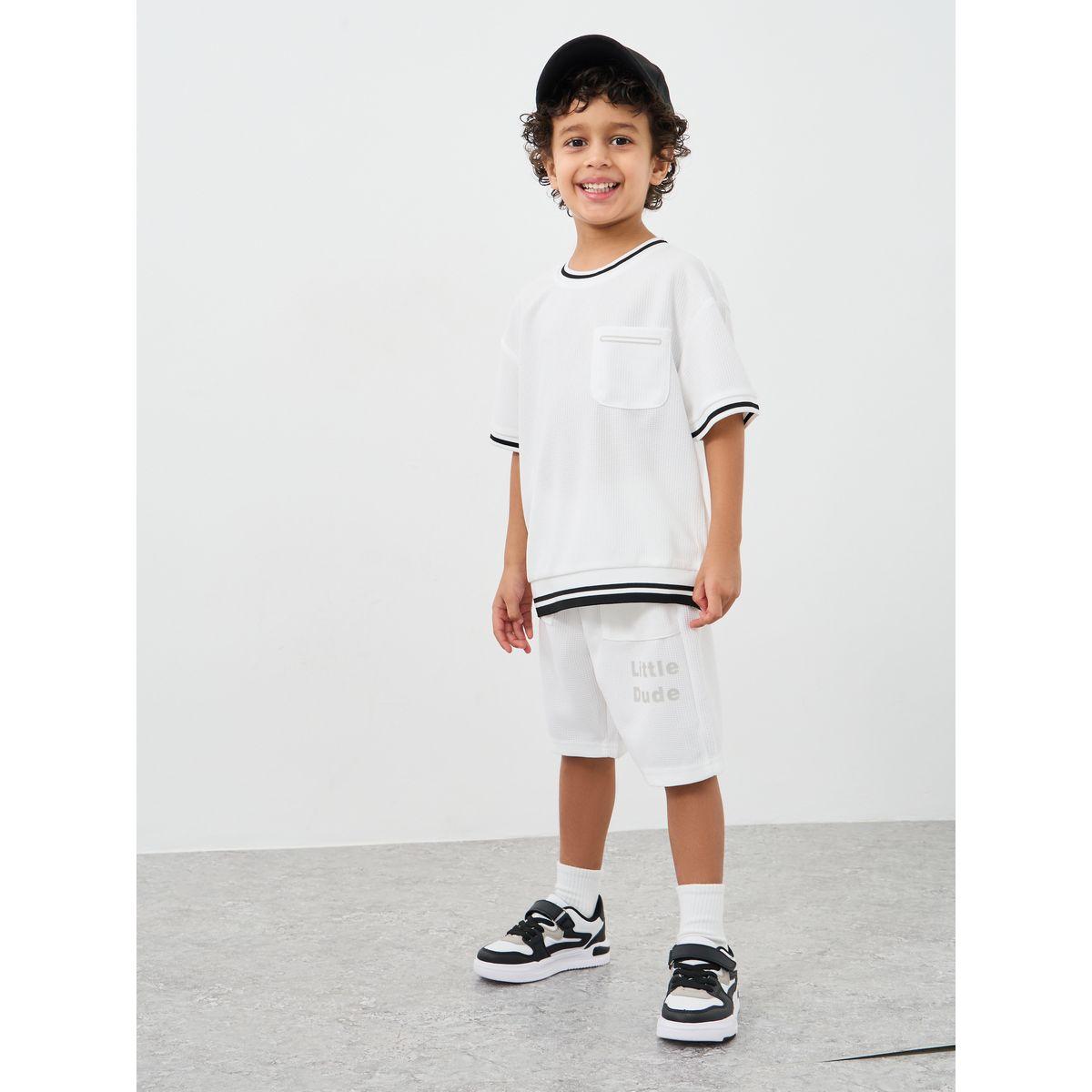 Styli Contrast Tipping Waffle Knit T-Shirt and Shorts Set-boys-clothing-setsandcoords-image-1