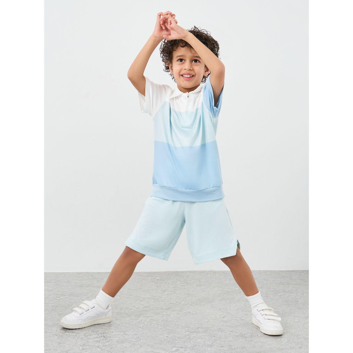 Styli Color Block Polo T-Shirt and Shorts Set-boys-clothing-setsandcoords-image-1