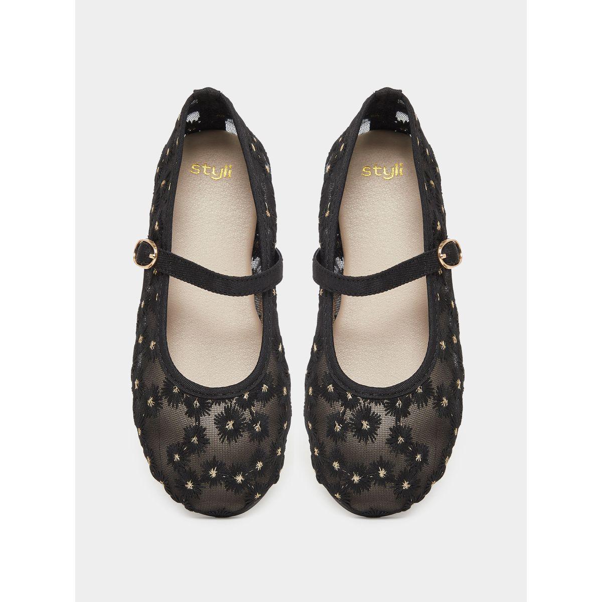 Styli Embellished Ballerinas with Buckle Closure-girls-shoes-ballerinas-image-5