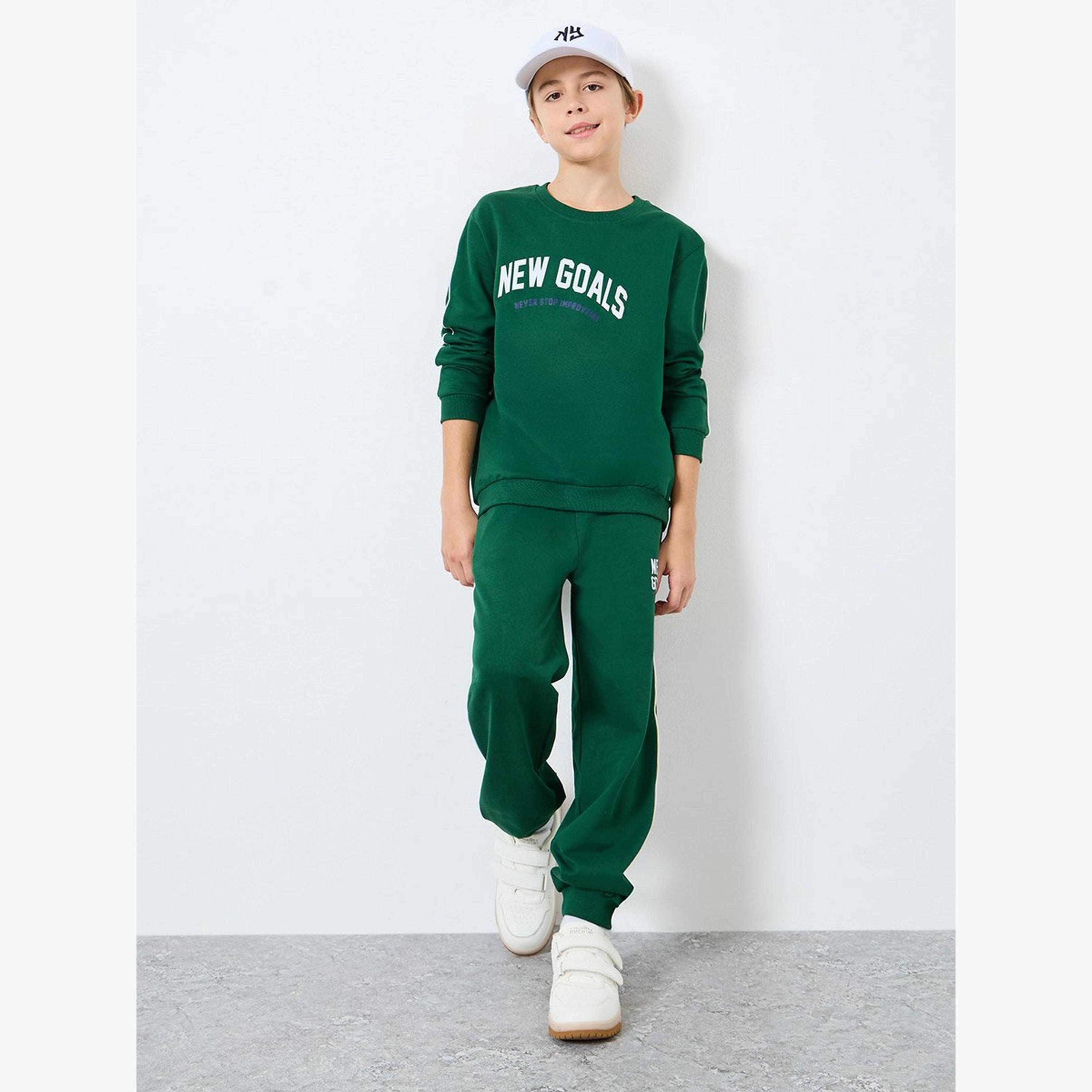 Styli Teens Green Printed Sweatshirt and Joggers Set-boys-clothing-setsandcoords-image-1